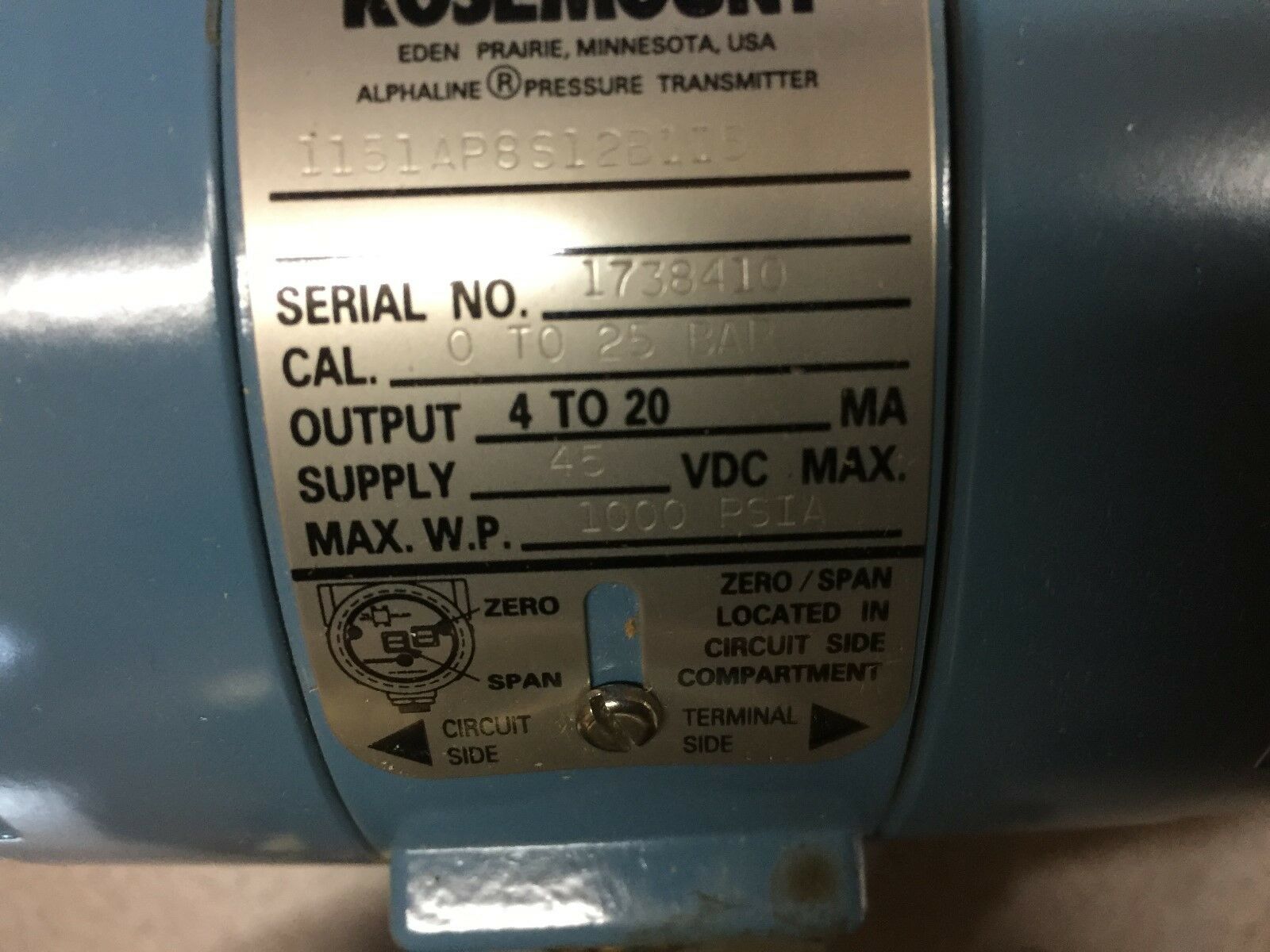 NEW IN BOX ROSEMOUNT 1000PSI 45VDC 4-20MA PRESSURE TRANSMITTER 1151AP8S12B1I5