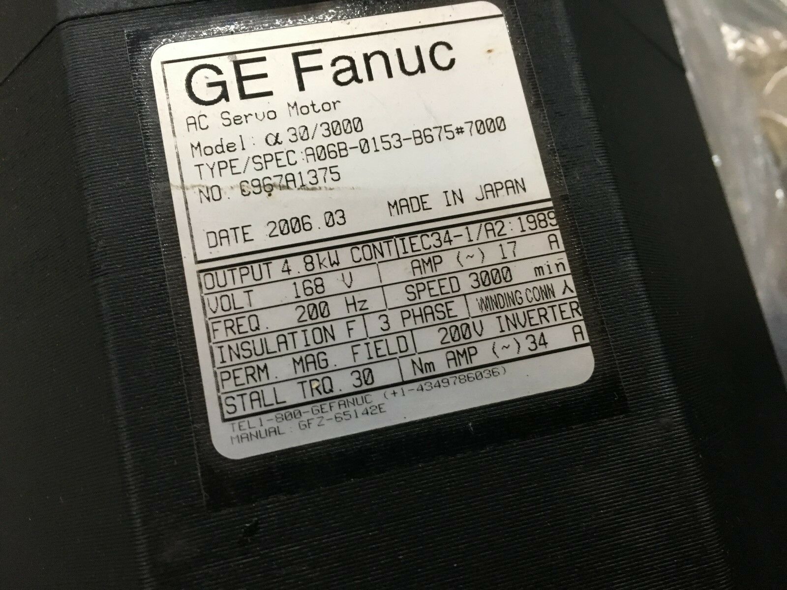 NEW NO BOX FANUC AC SERVO MOTOR A06B-0153-B675 #7000