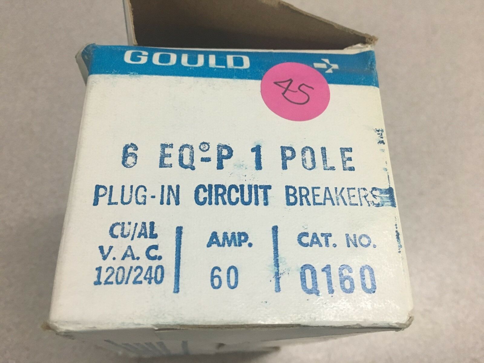 LOT OF 6 NEW IN BOX GOULD 1 POLE 60 AMP CIRCUIT BREAKERS Q160