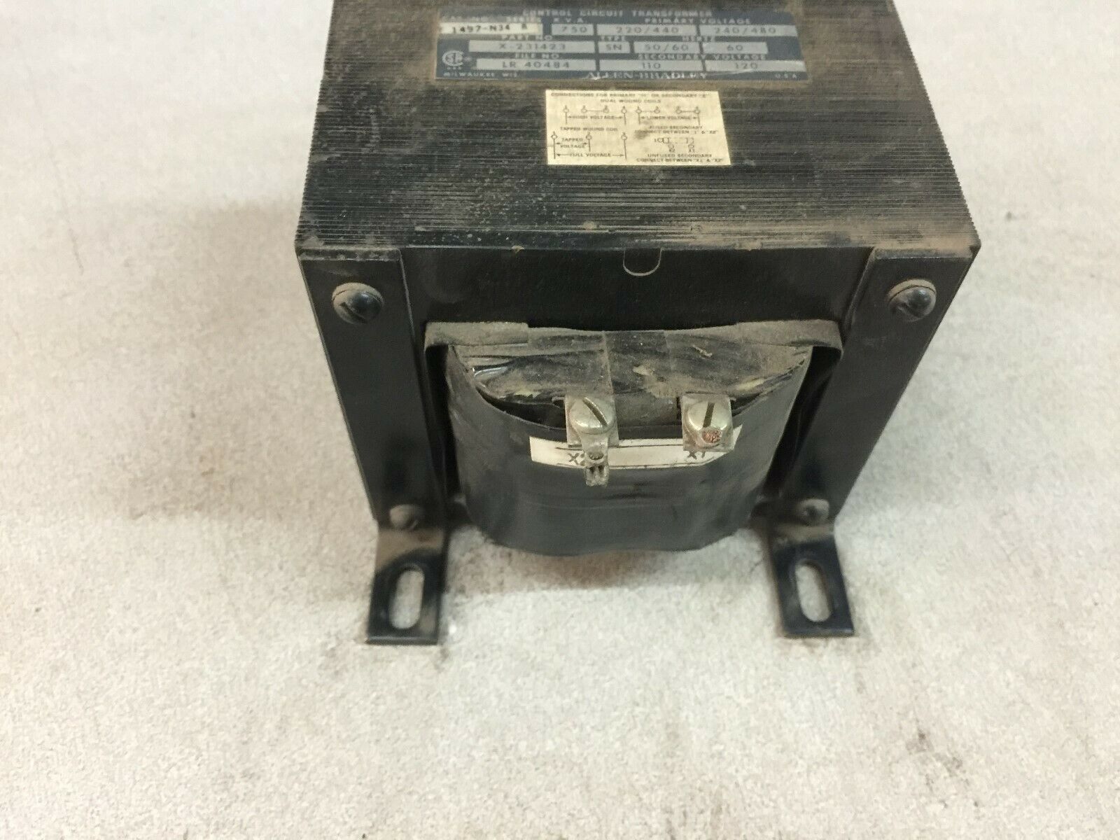 USED ALLEN BRADLEY .750 KVA 240/480VAC PRIMARY 120VAC SEC CONTROL TRANSFORMER X-