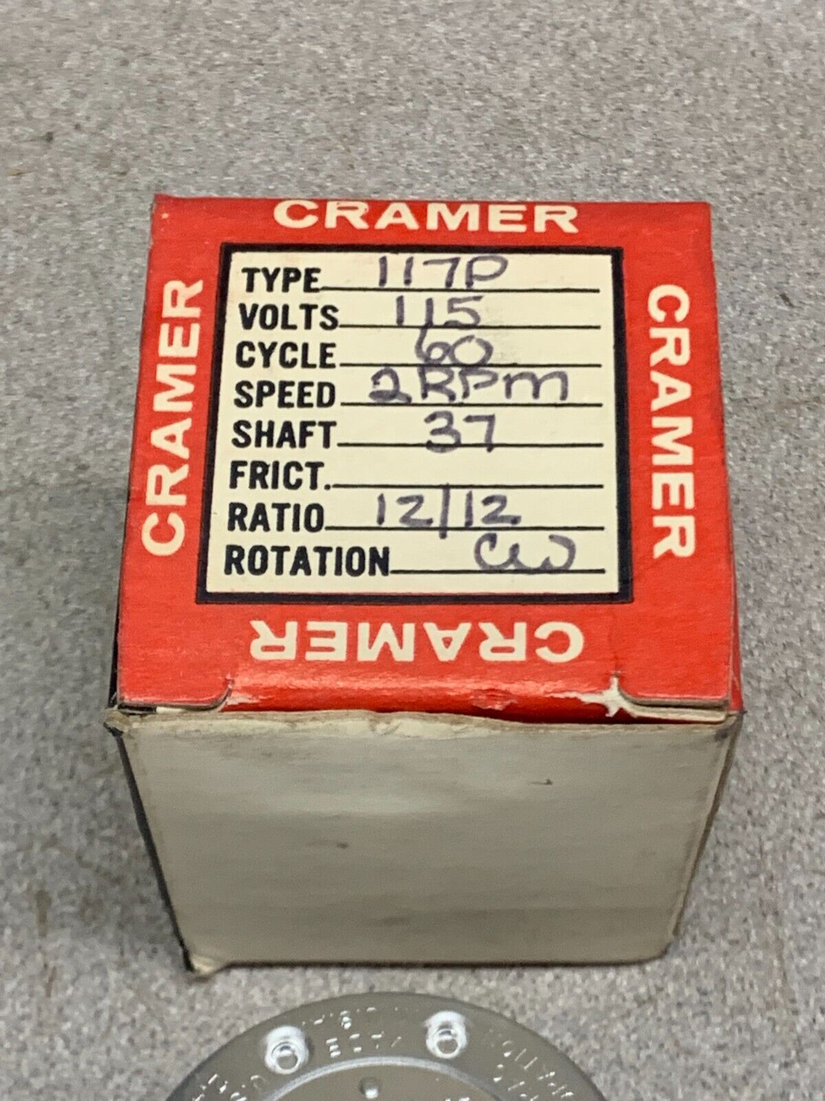 NEW IN BOX CRAMER 2RPM 115V. MOTOR 117P