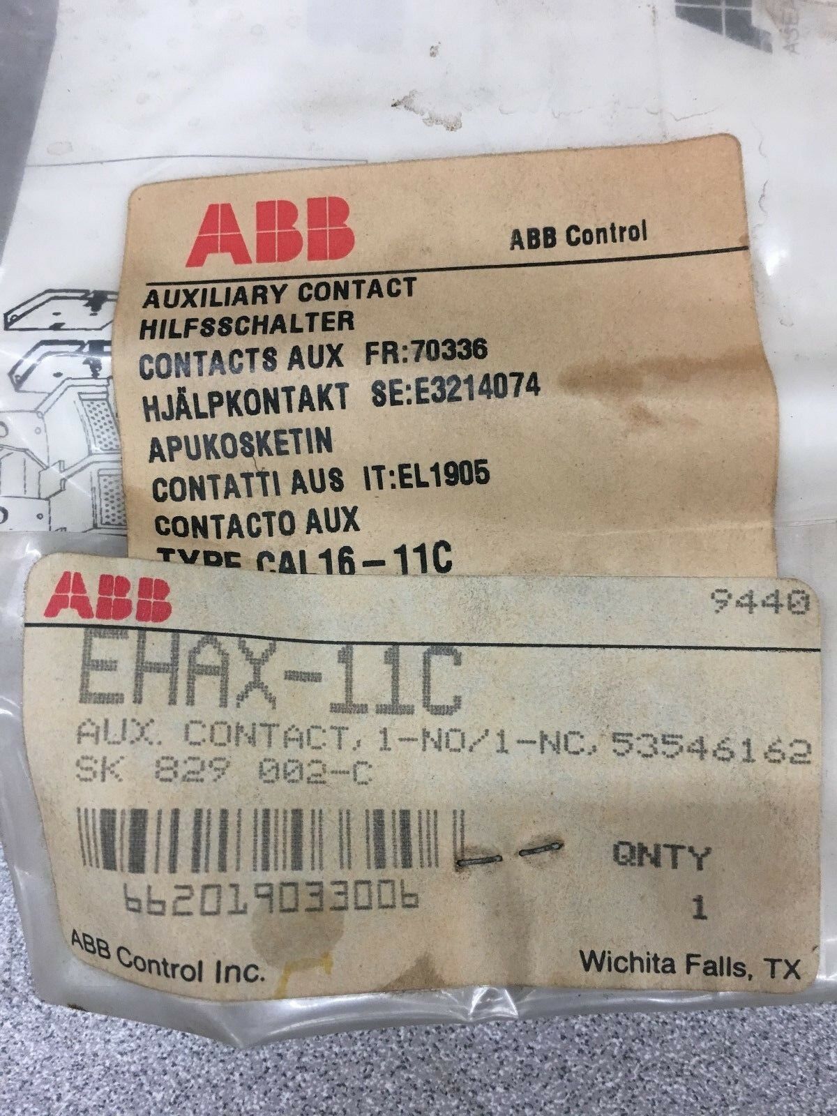 NEW IN BAG ABB CONTROL AUXILIARY CONTACT EHAX-11C