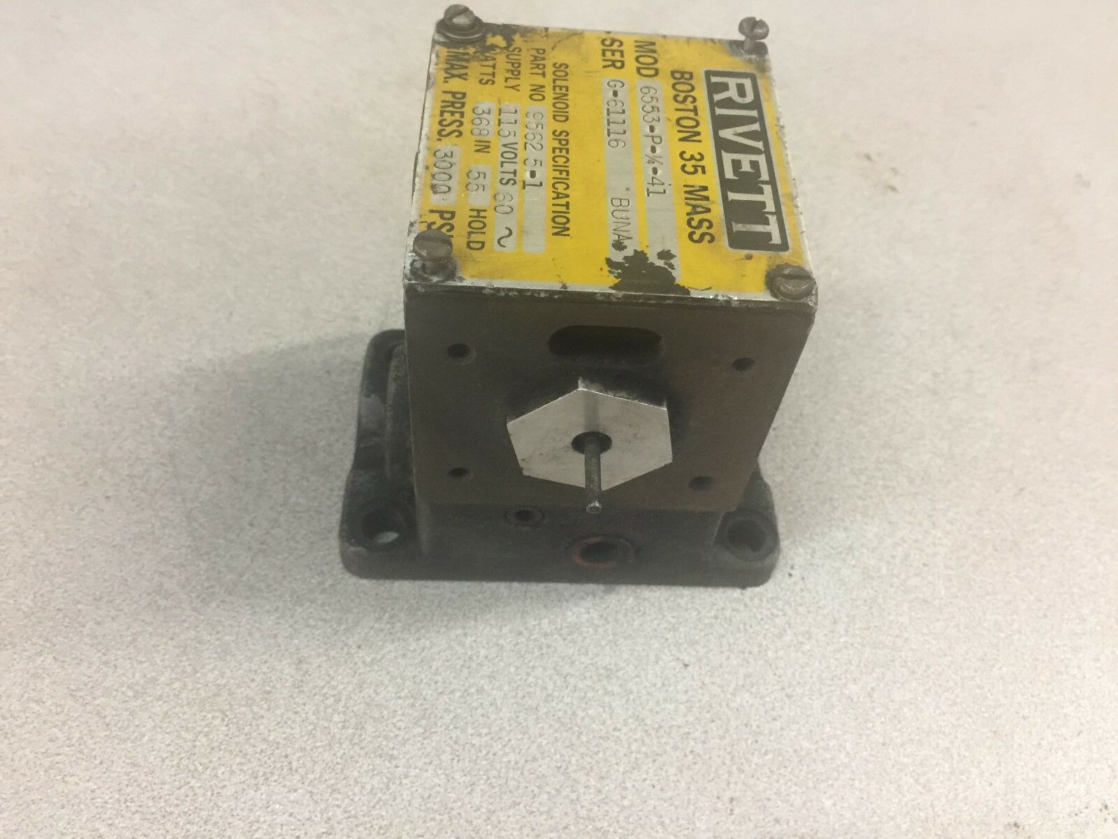 NEW NO BOX RIVETT 3000PSI HYD SOLENOID VALVE 6553-P-1/4-41