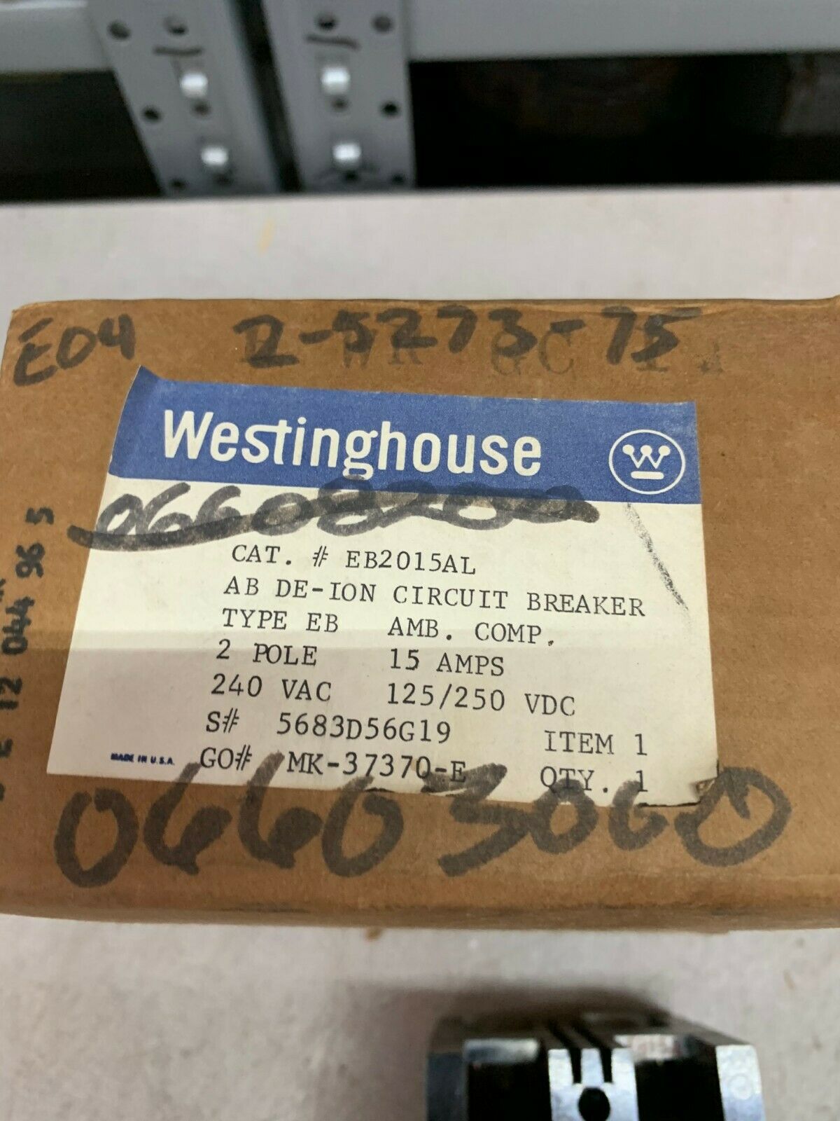 NEW IN BOX WESTINGHOUSE 2 POLE 15AMP AB DE-ION CIRCUIT BREAKER EB2015AL