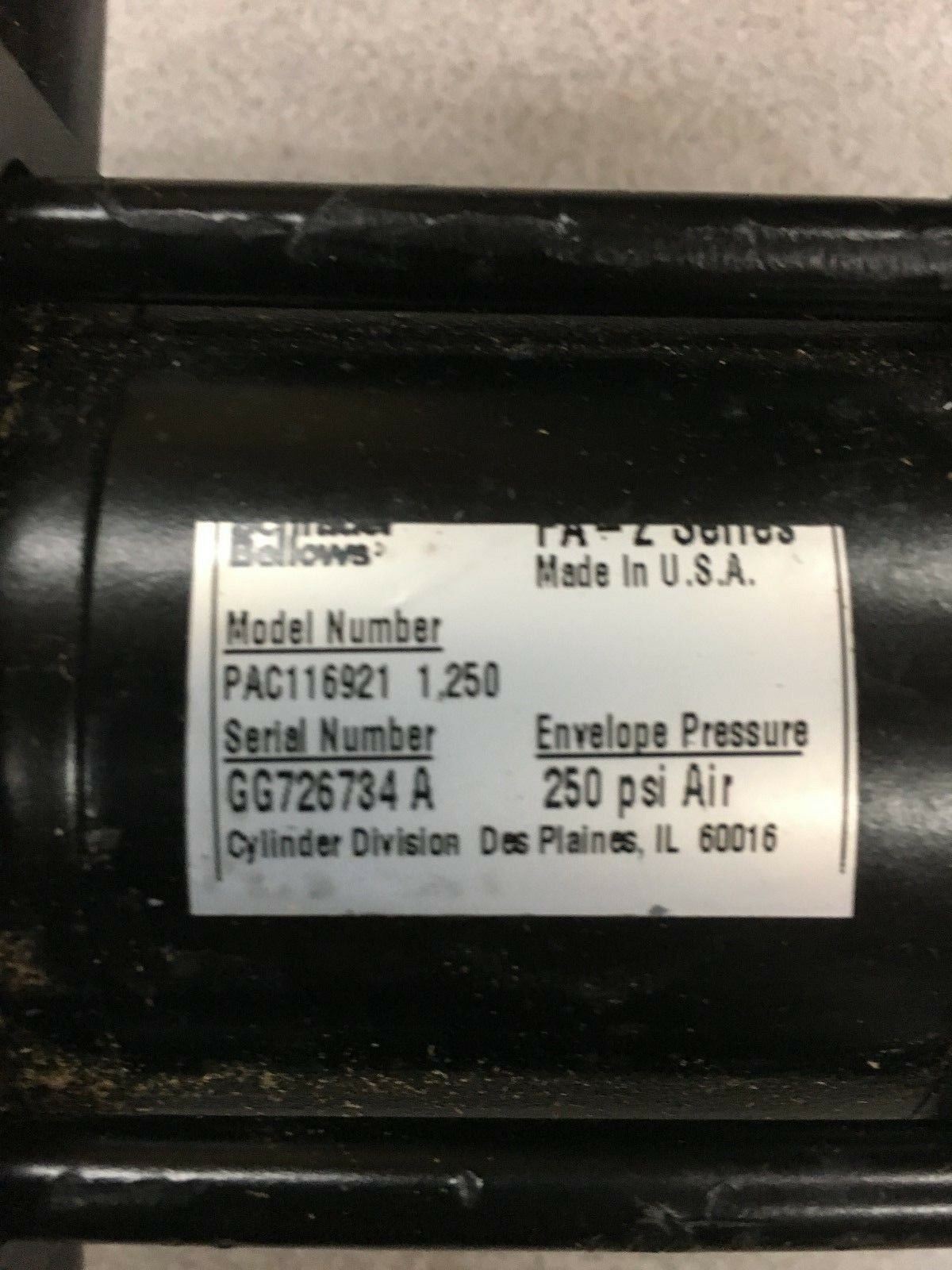 NEW NO BOX SCHRADER BELLOWS CYLINDER PAC116921 1.250