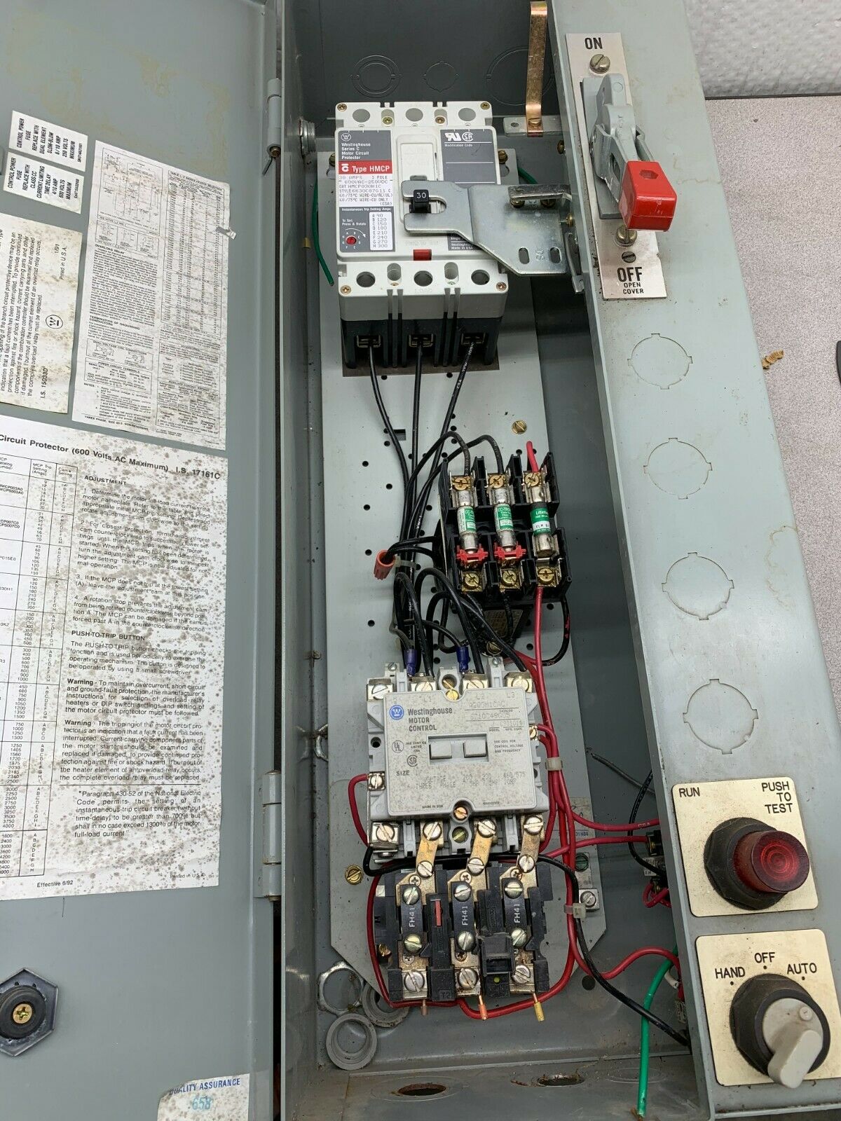 USED WESTINGHOUSE A200M1CAC 30AMP SIZE 1 COMBINATION STARTER BOX HMCP030H1C