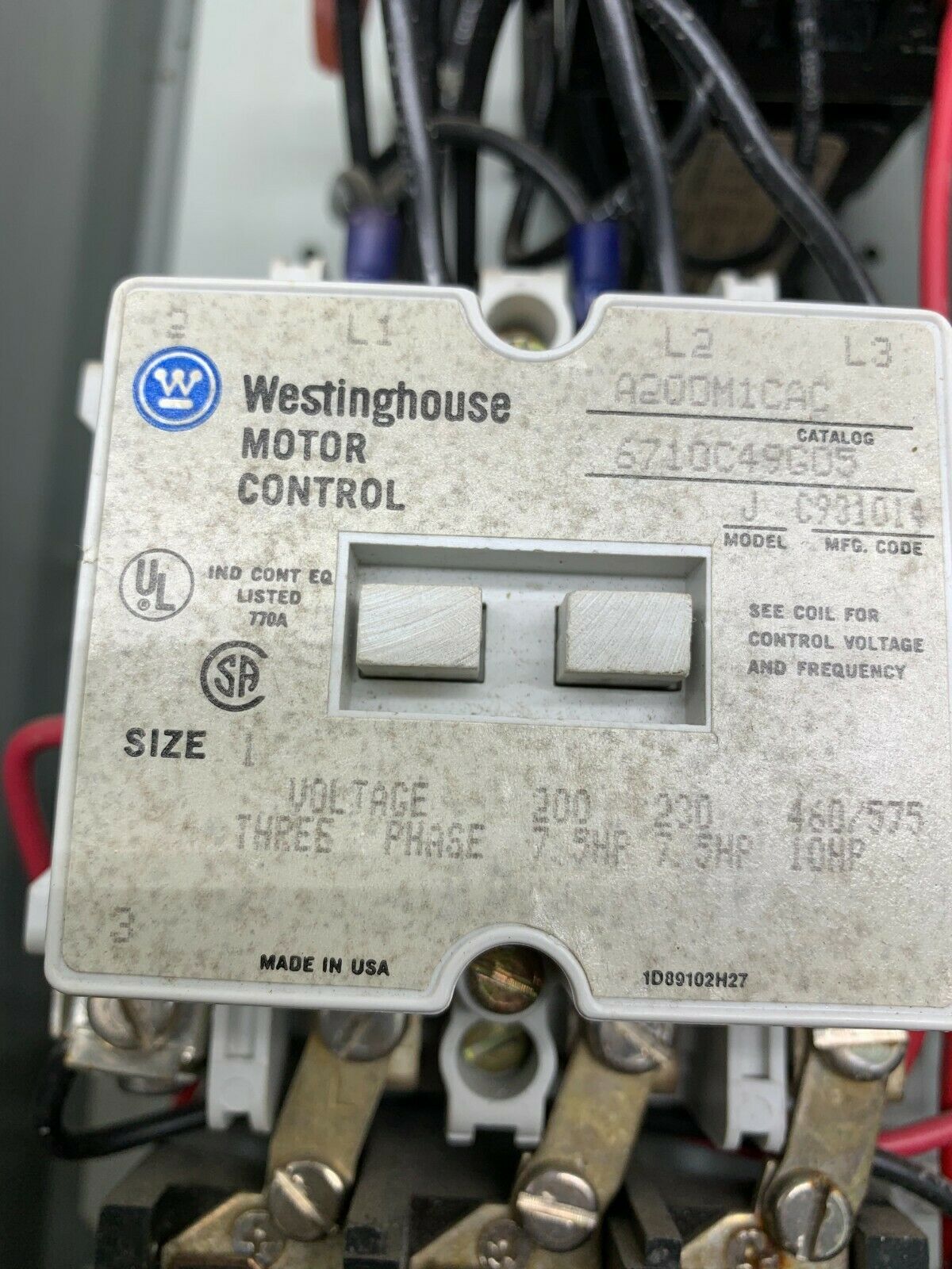 USED WESTINGHOUSE A200M1CAC 30AMP SIZE 1 COMBINATION STARTER BOX HMCP030H1C