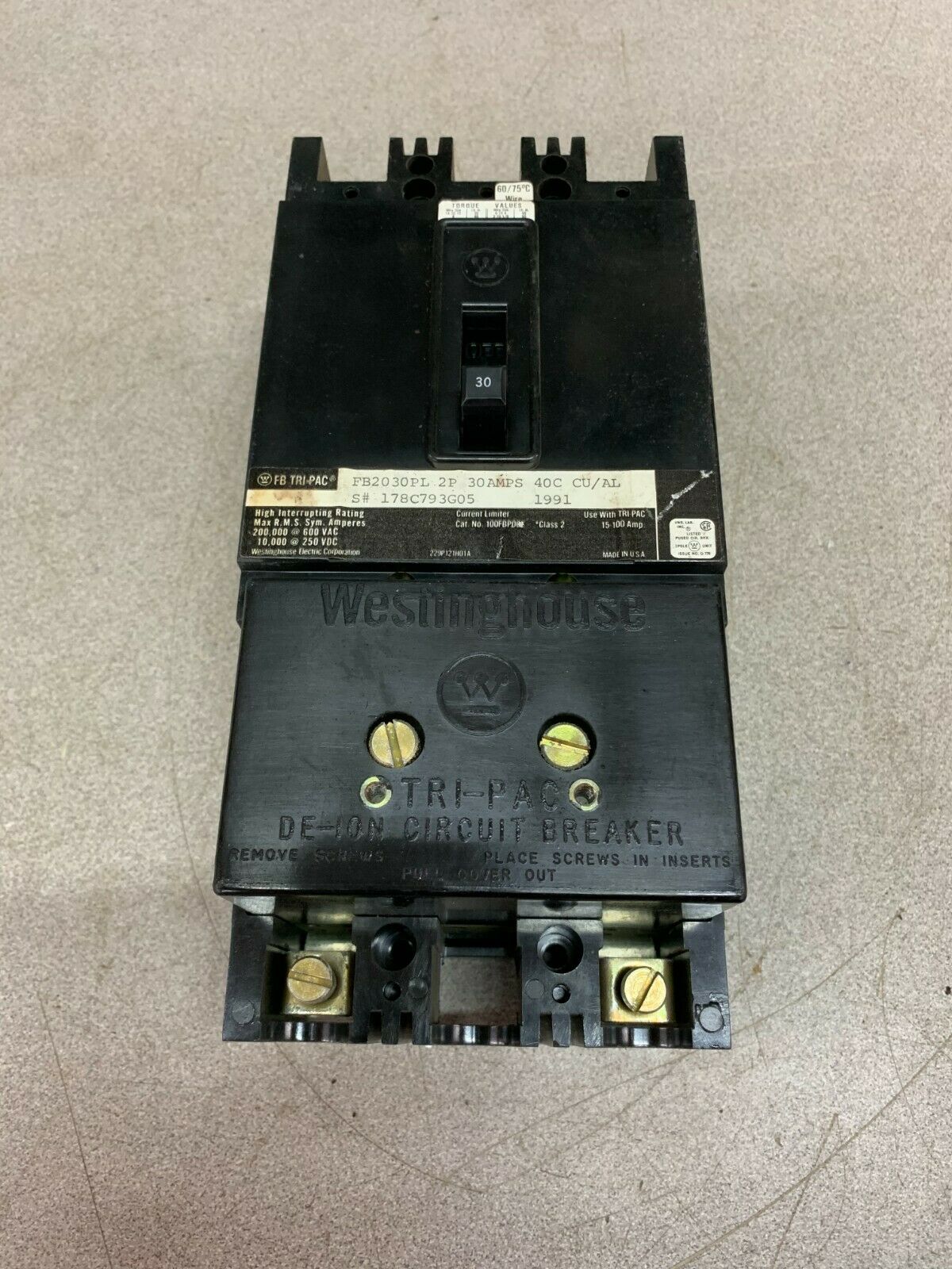 NEW NO BOX WESTINGHOUSE 2 POLE 30AMP TRI-PAC CIRCUIT BREAKER FB2030PL