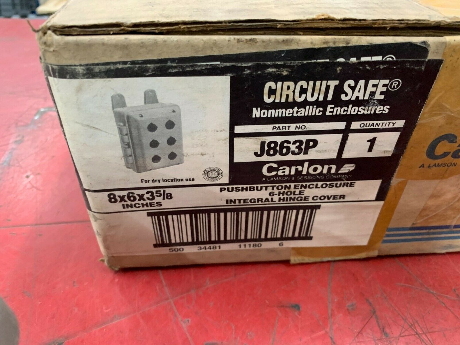 NEW IN BOX CARLON 6-HOLE PUSHBUTTON ENCLOSURE J863P