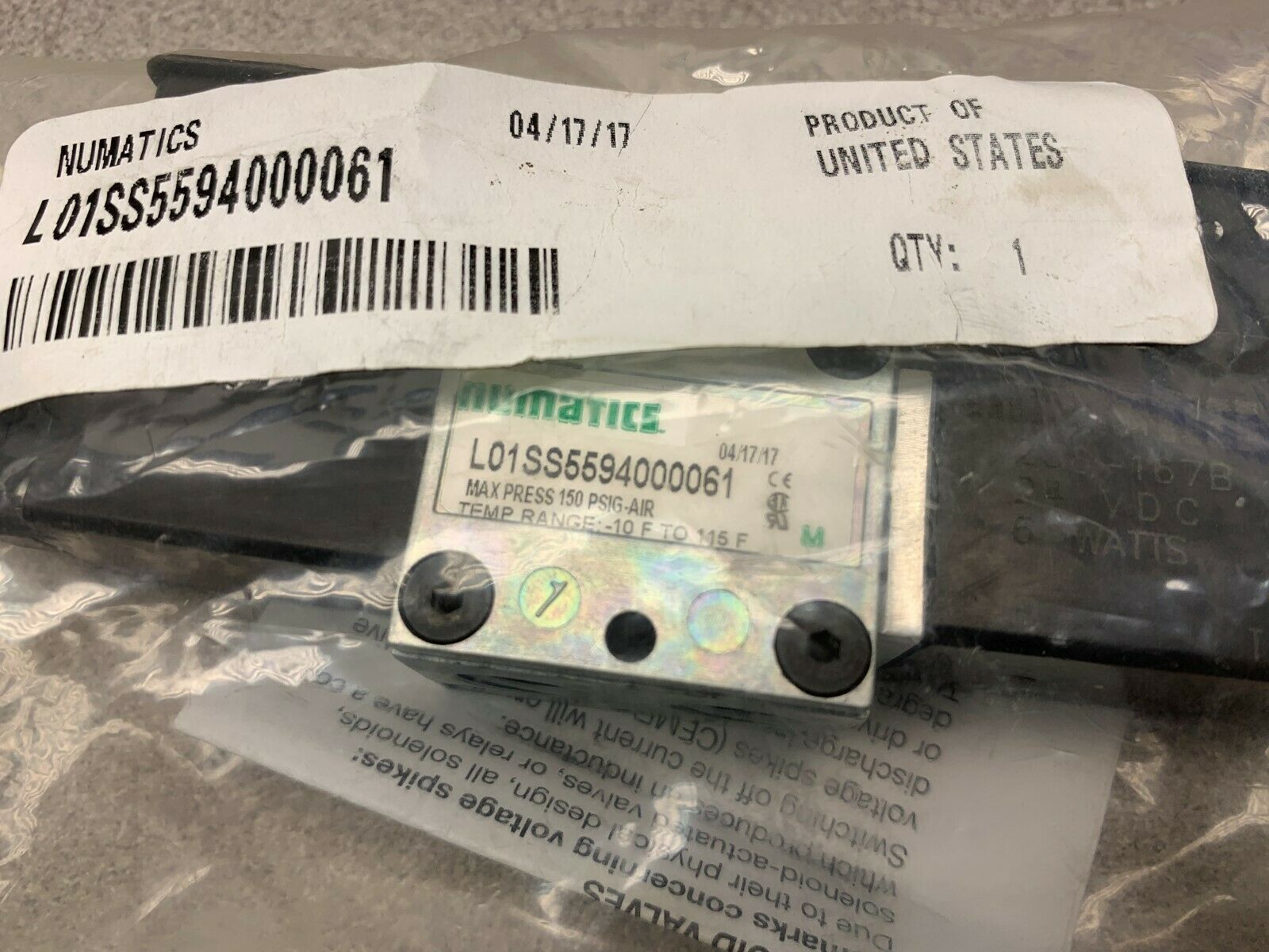 NEW NO BOX NUMATICS VALVE L01SS5594000061