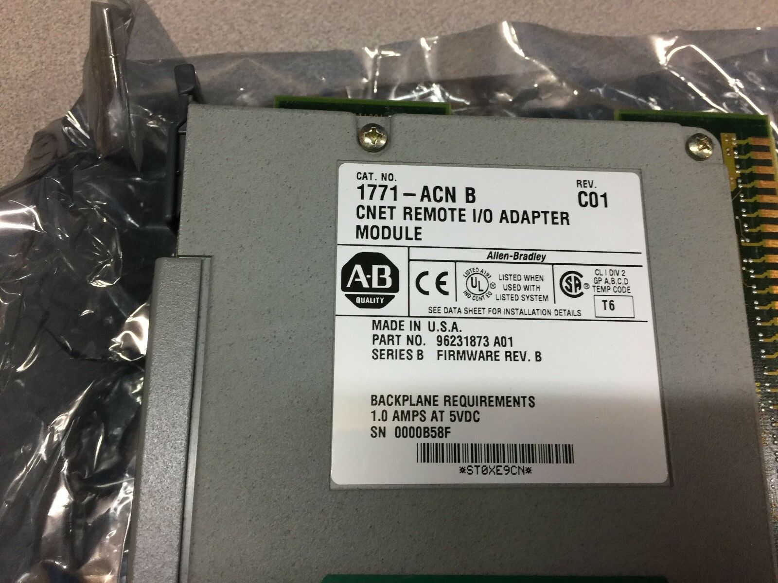 USED ALLEN BRADLEY CNET REMOTE I/O ADAPTER MODULE 1771-ACN B