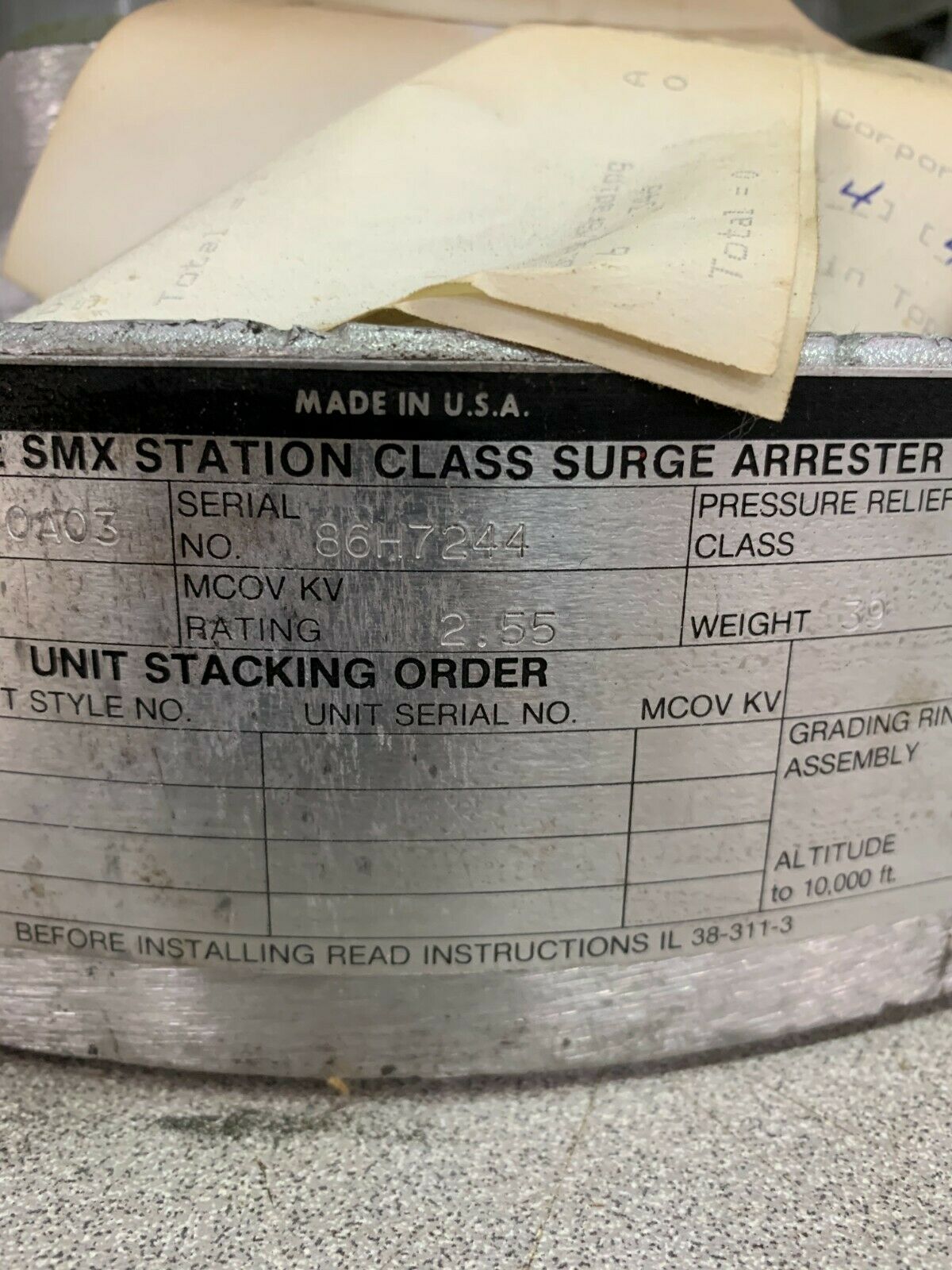 NEW NO BOX WESTINGHOUSE TYPE SMX STATION CLASS SURGE ARRESTER 8045A40A03