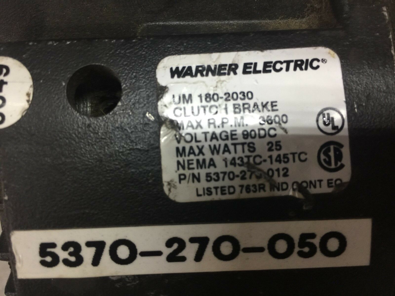 USED WARNER ELECTRIC CLUTCH BRAKE 5370-270-050