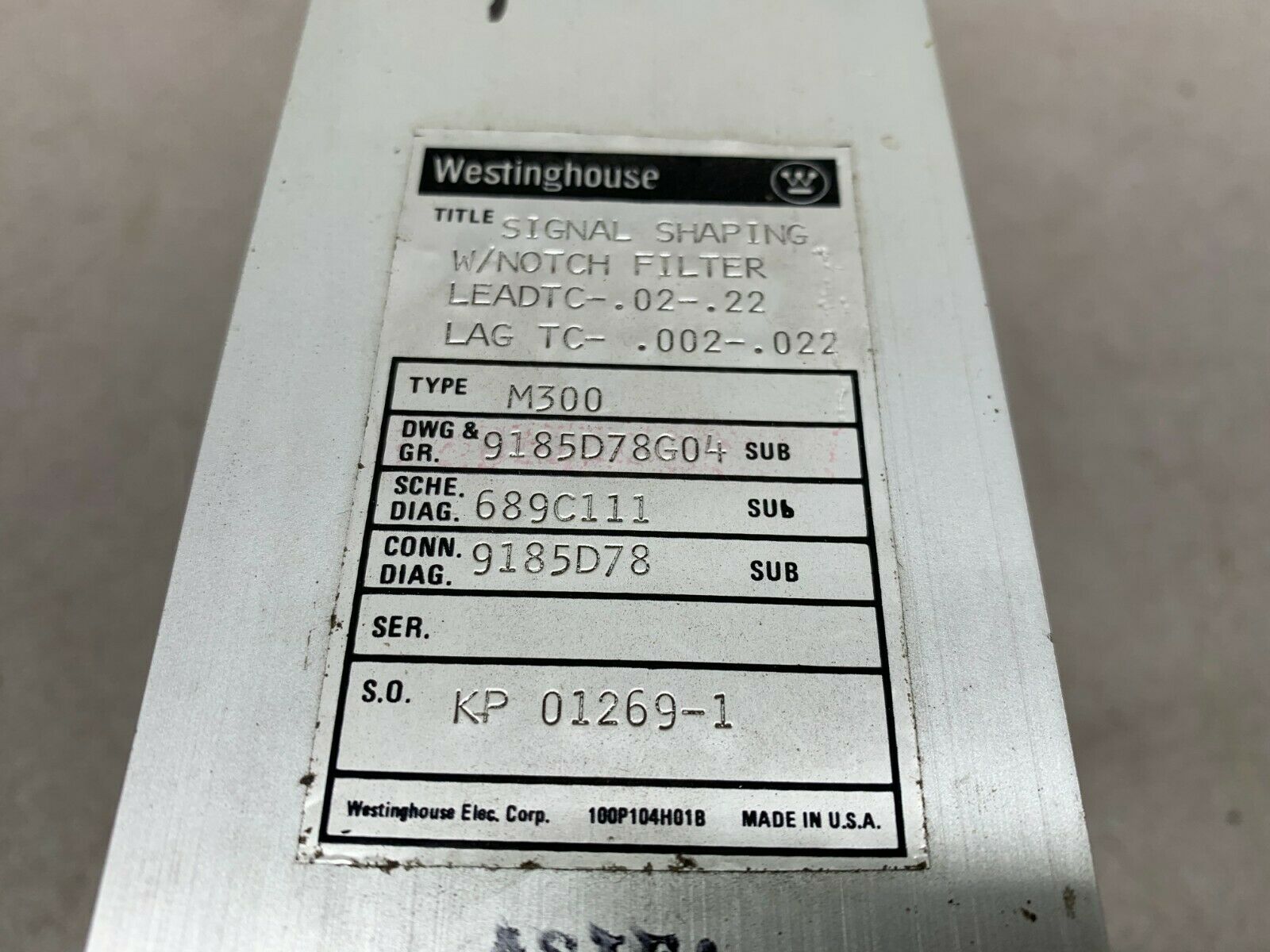 NEW NO BOX WESTINGHOUSE SIGNAL SHAPING MODULE 9185D78G04 TYPE M300