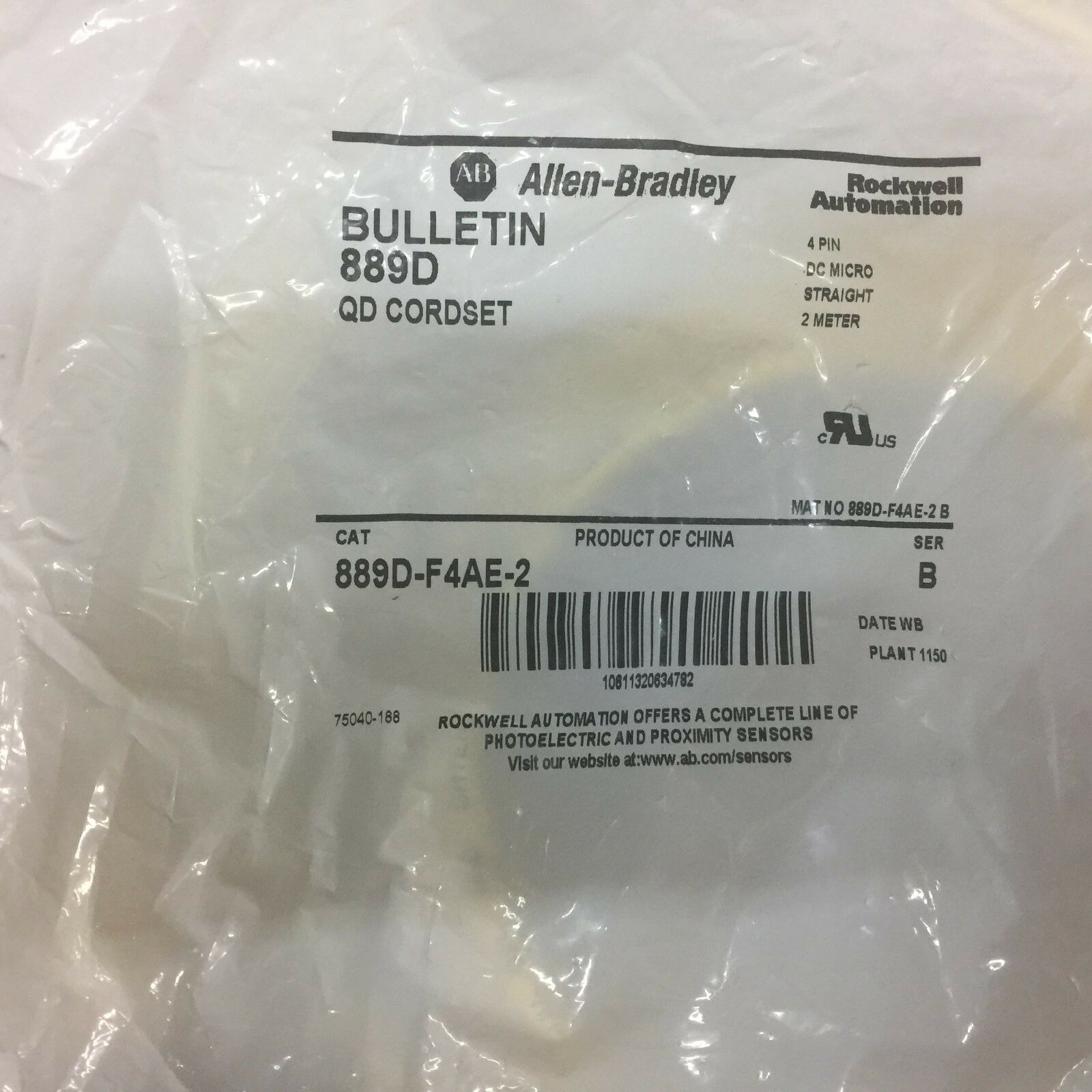 NEW IN BAG ALLEN BRADLEY QD CORDSET 889-F4AE-2 SER B