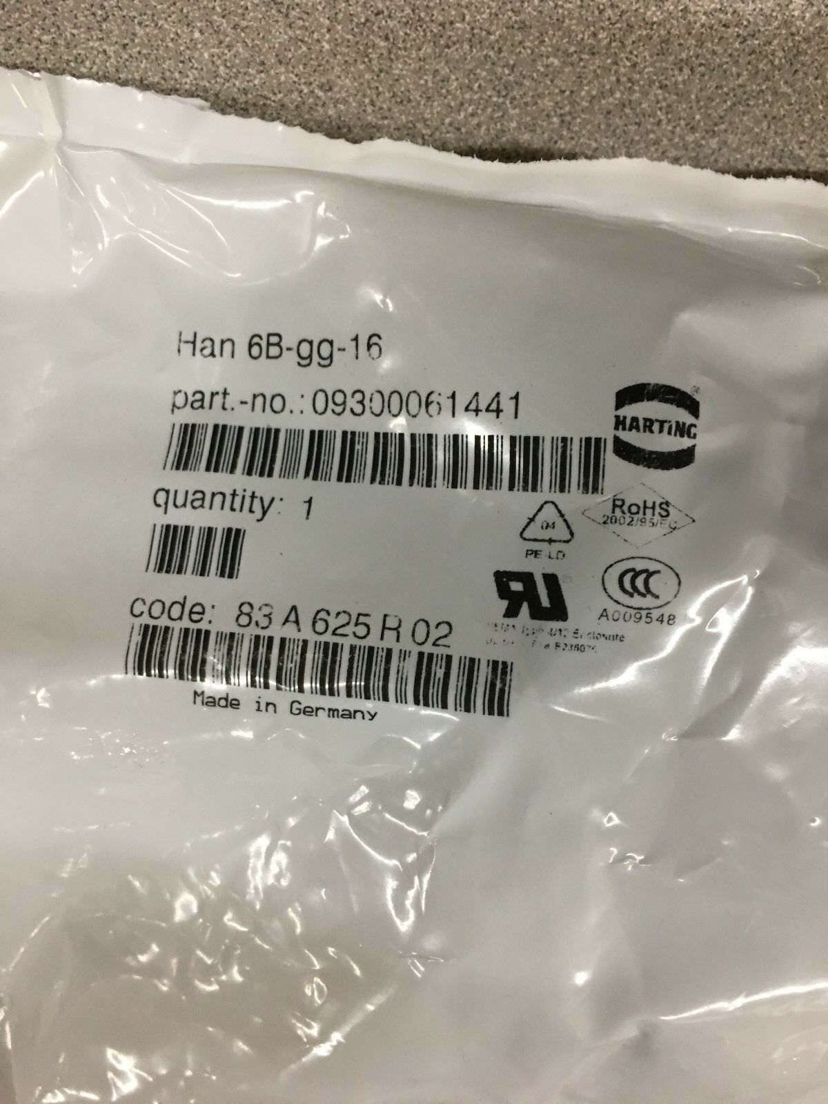 NEW HARTING 6B-GG-16 ENTRY HOOD 09300061441