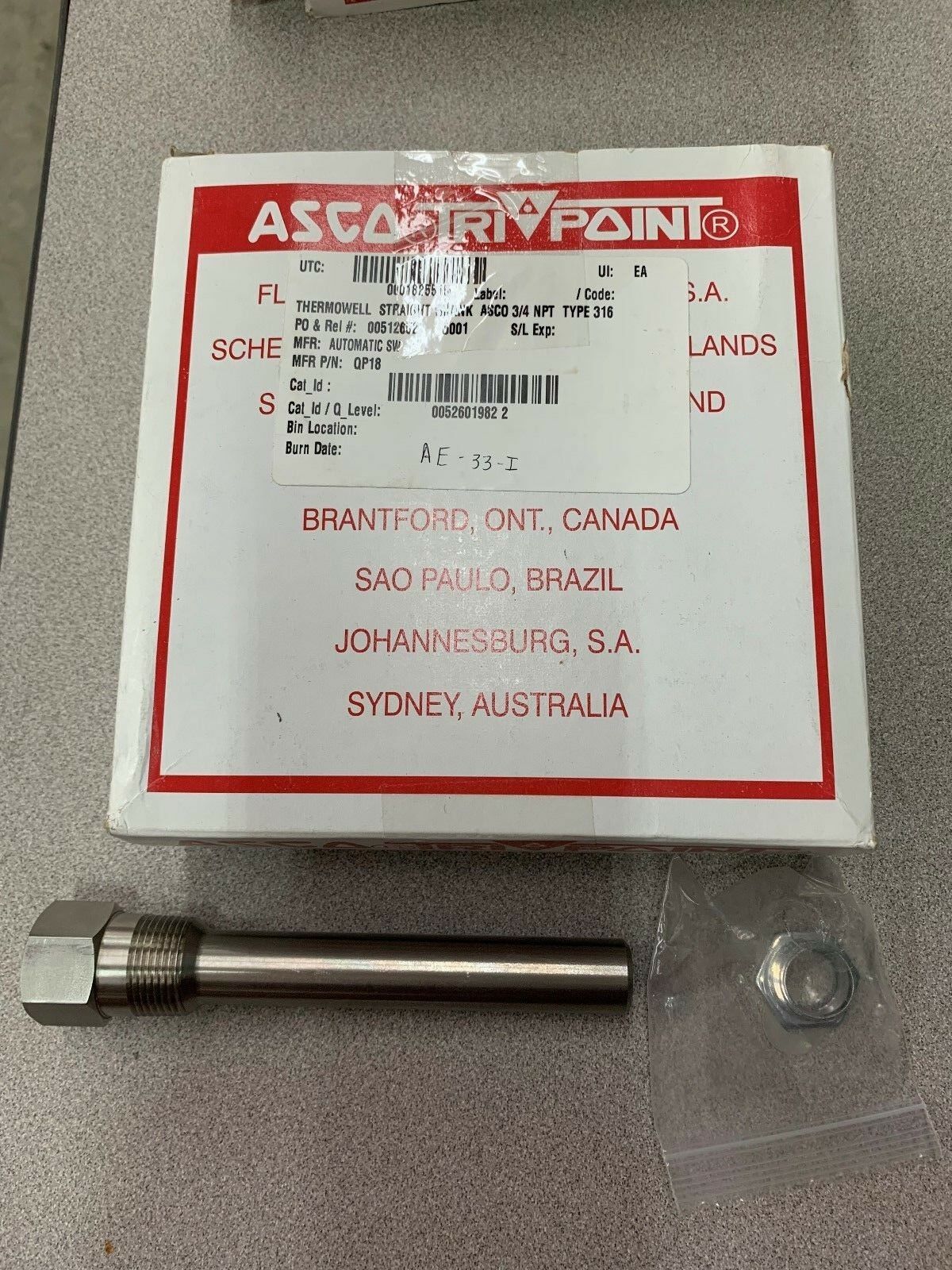 NEW IN BOX ASCO THERMOWELL QP18