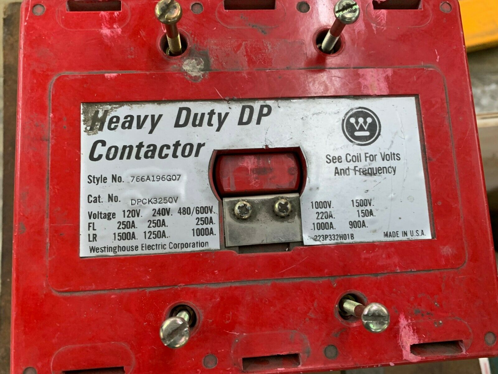 WESTINGHOUSE DPCK3250V HEAVY DUTY DP CONTACTOR 766A196G07