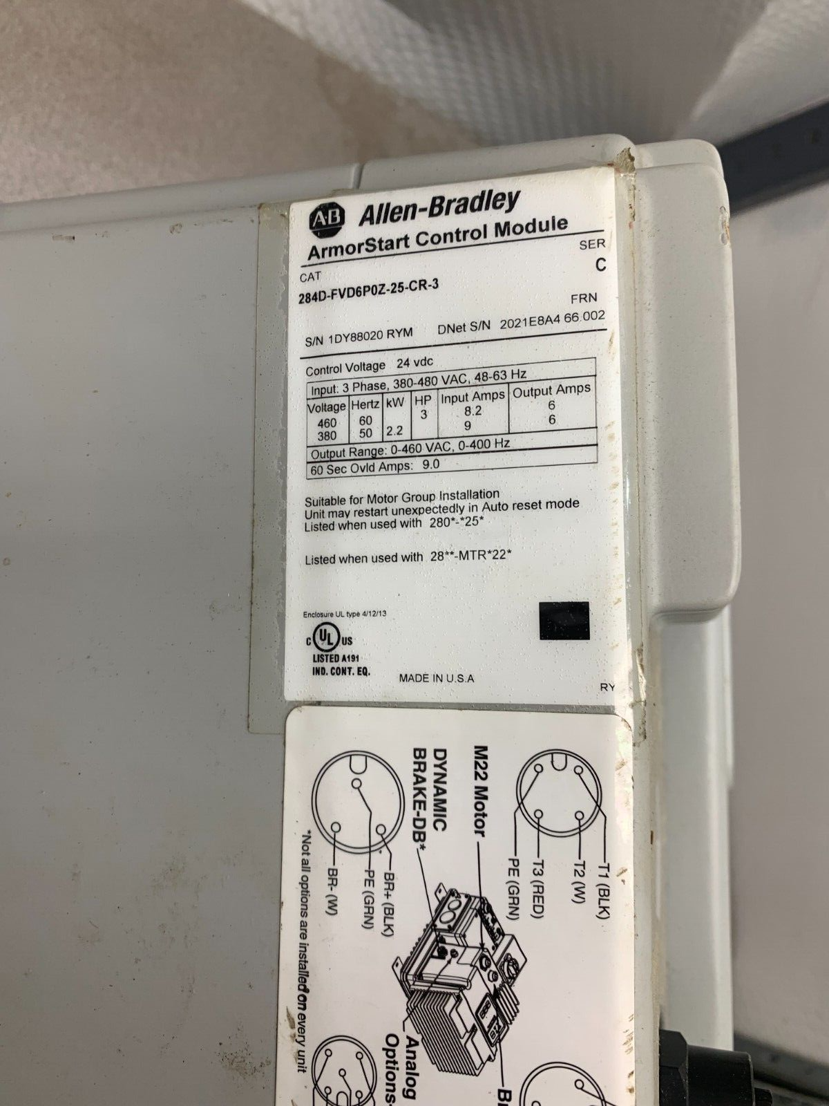 USED ALLEN-BRADLEY ARMORSTART CONTROL MODULE 284D-FVD6P0Z-25-CR-3 SERIES C