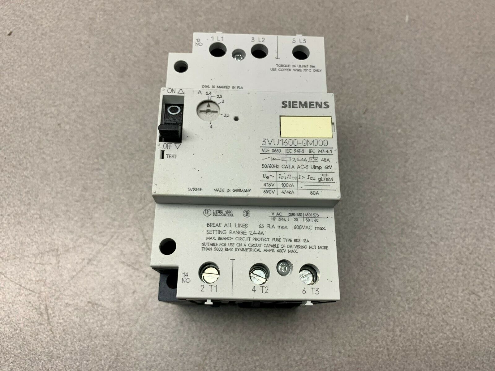 NEW NO BOX SIEMENS BREAKER 3VU1600-0MJ00