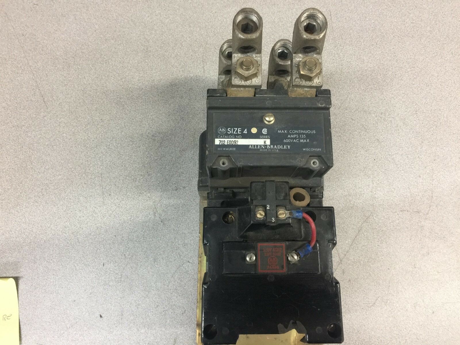 USED ALLEN BRADLEY SIZE 4 600VAC 135AMP 2POLE 220VAC COIL CONTACTOR 702-EOD92