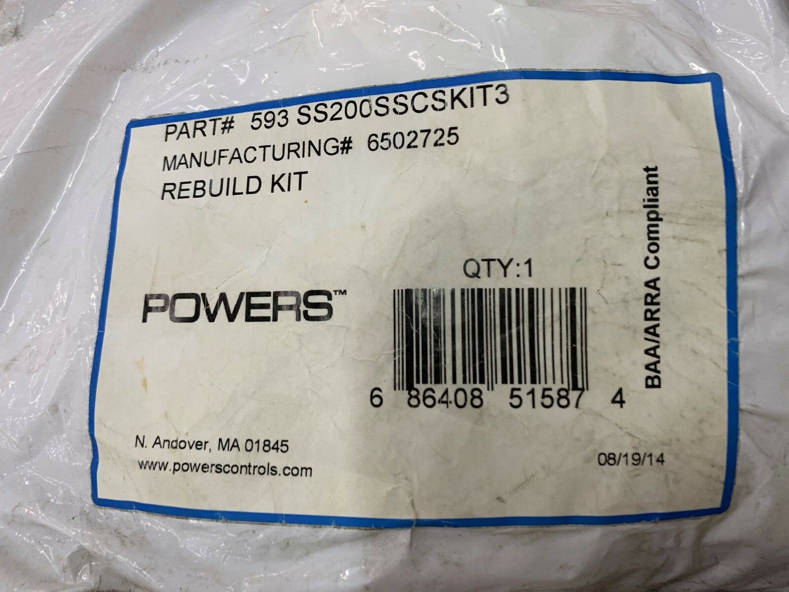 NEW IN BAG POWERS REBUILD KIT 593 SS200SSCSKIT3