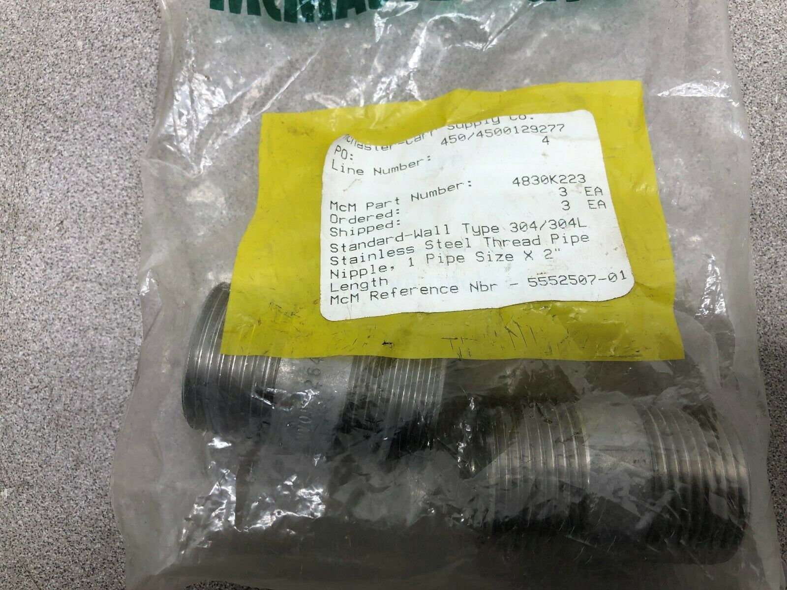 NEW NO BOX (LOT OF 2) 1" NPT 2" STAINLESS STEEL PIPE 4830K223