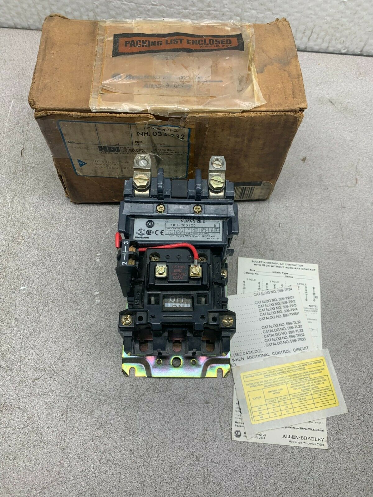 NEW IN BOX ALLEN-BRADLEY SIZE 2 STARTER 110/120V. COIL 500-COD920 SERIES B