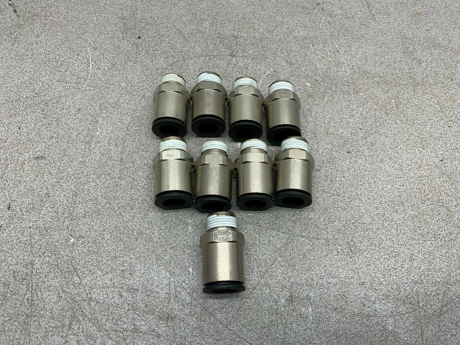 LOT OF 9 NEW NO BOX PARKER PUSHLOK FITTINGS 1/2" NPT SIZE 3/8" FLOW TUBE W68PLP-