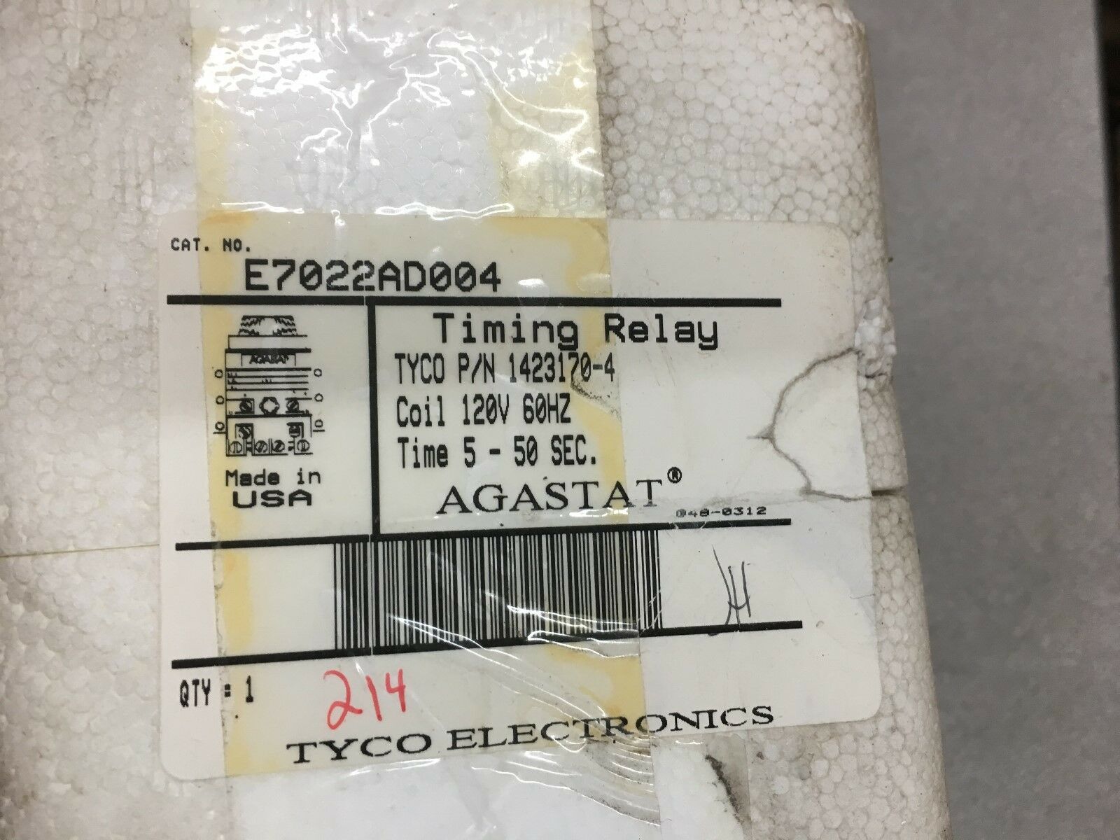 NEW AGASTAT 120V TYCO 5-50 SEC. TIMER E7022AD004