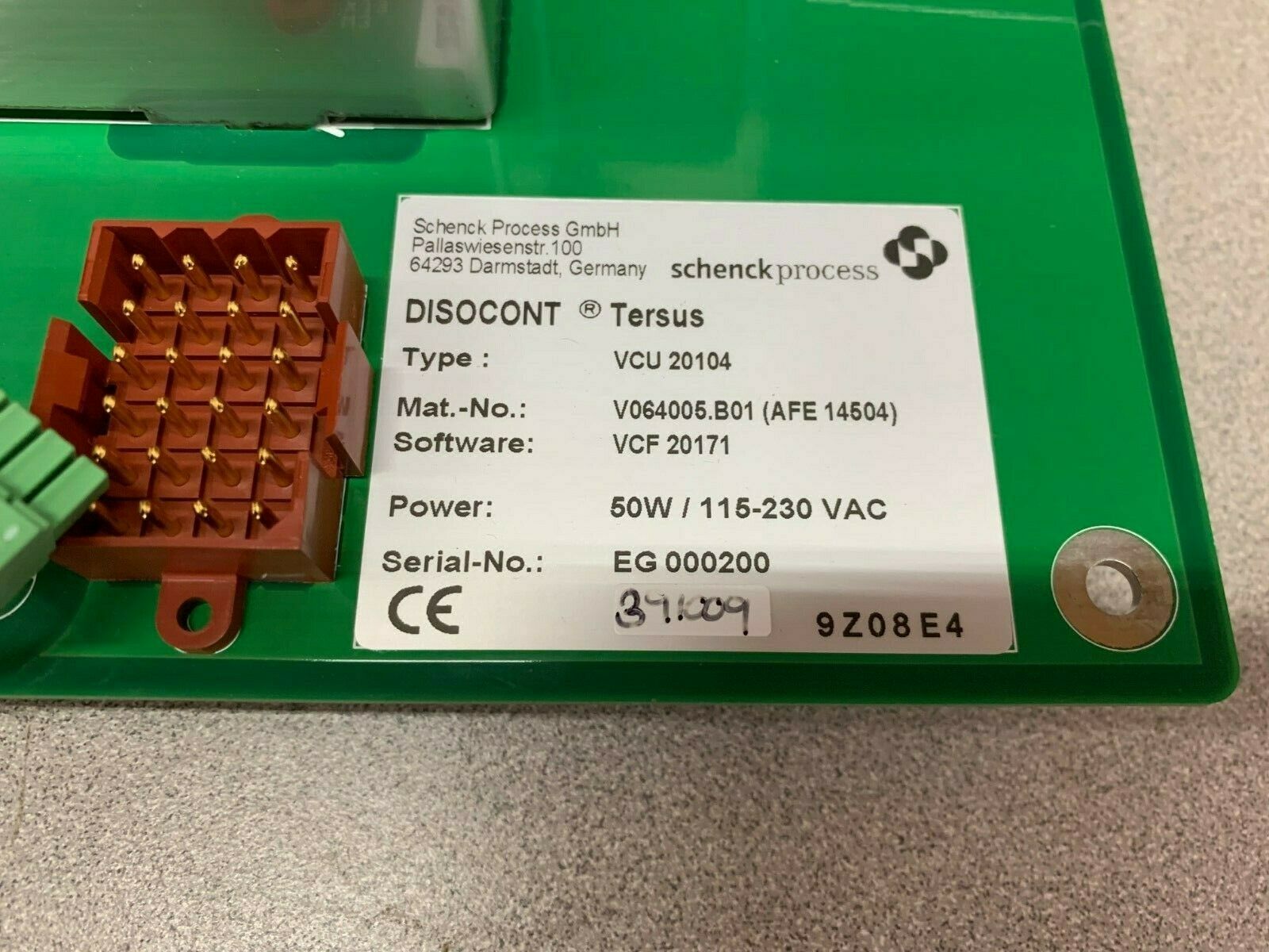 NEW NO BOX SCHENCK PROCESS DISOCONT TERSUS VCU 20104 CONTROL UNIT V064005.B01