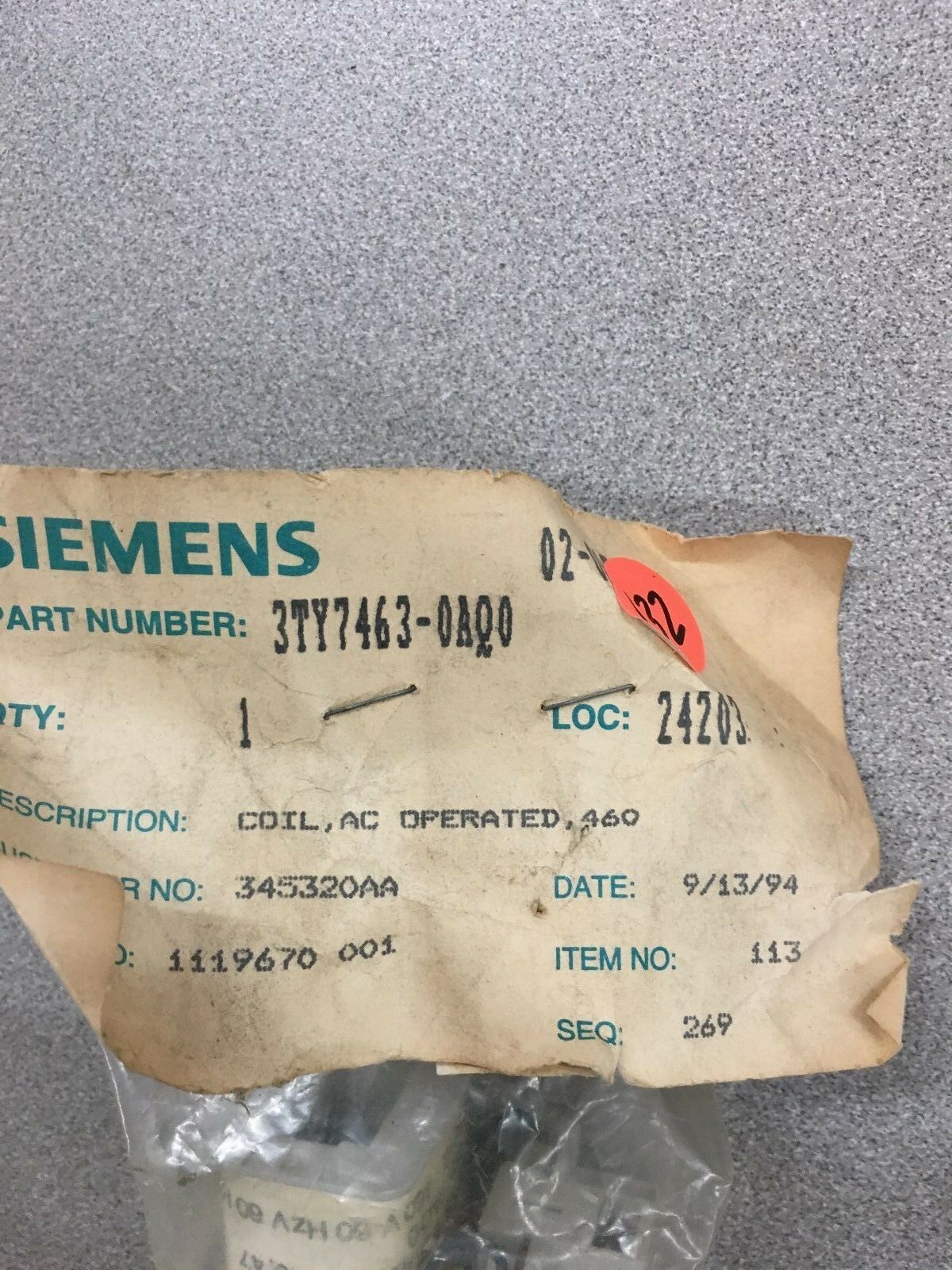 NEW SIEMENS A.C. OPERATED COIL 3TY7463-0AQ0