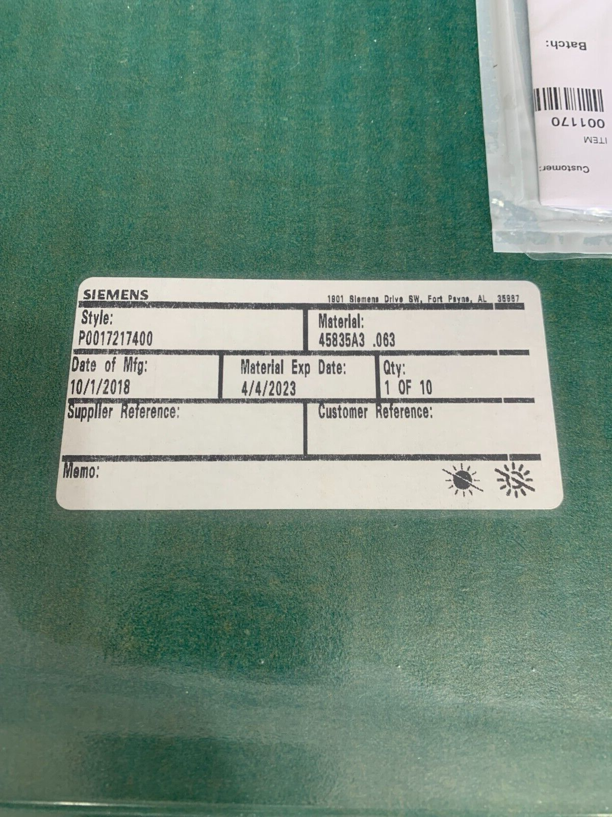 NEW SIEMENS P0017217400 GASKET MATERIAL 45835A3 .063 SEAL