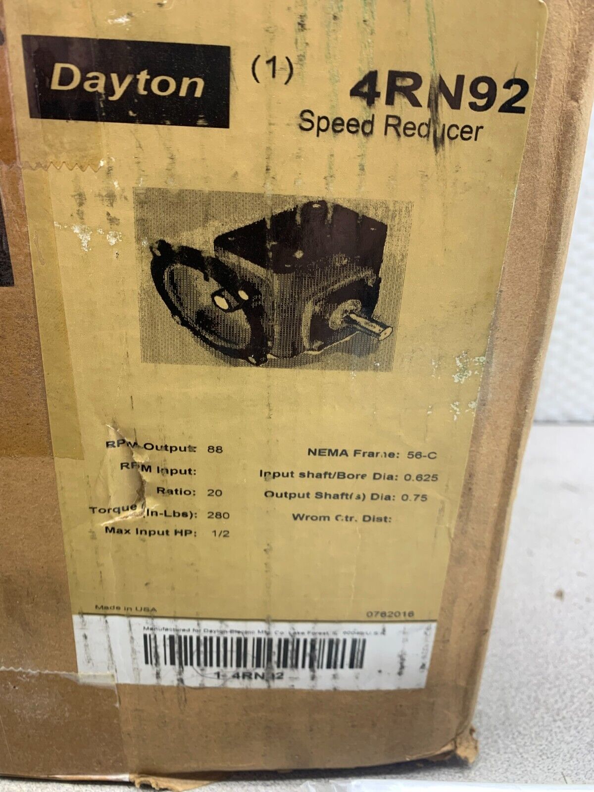 NEW IN BOX DAYTON 56C 1/2HP GEAR REDUCER 20:1 RATIO SPEED 4RN92