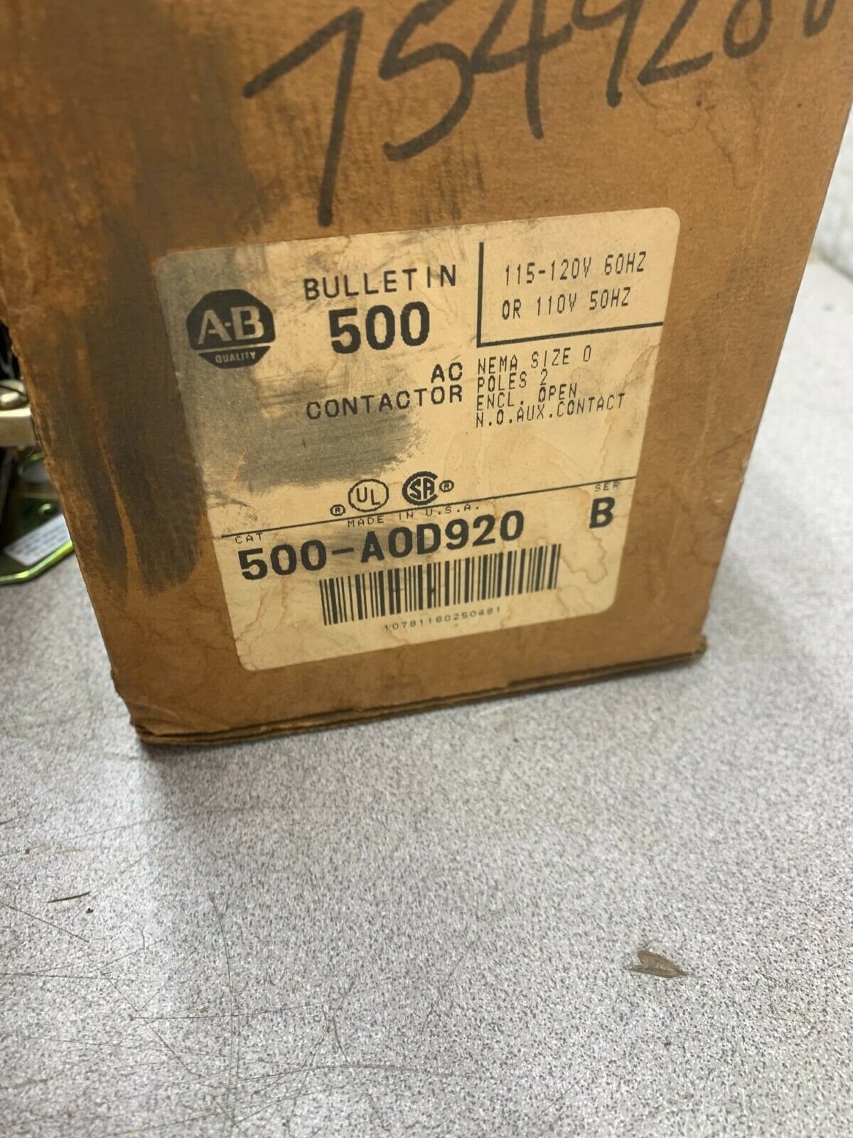 NEW IN BOX ALLEN-BRADLEY 2 POLE SIZE 0 STARTER 110/120V. COIL 500-AOD920 SERIES