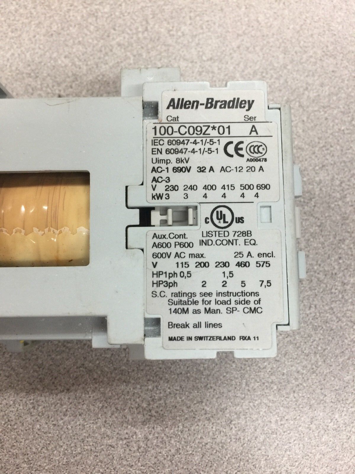 USED ALLEN BRADLEY CONTACTOR 100-C09Z*01 SER. A