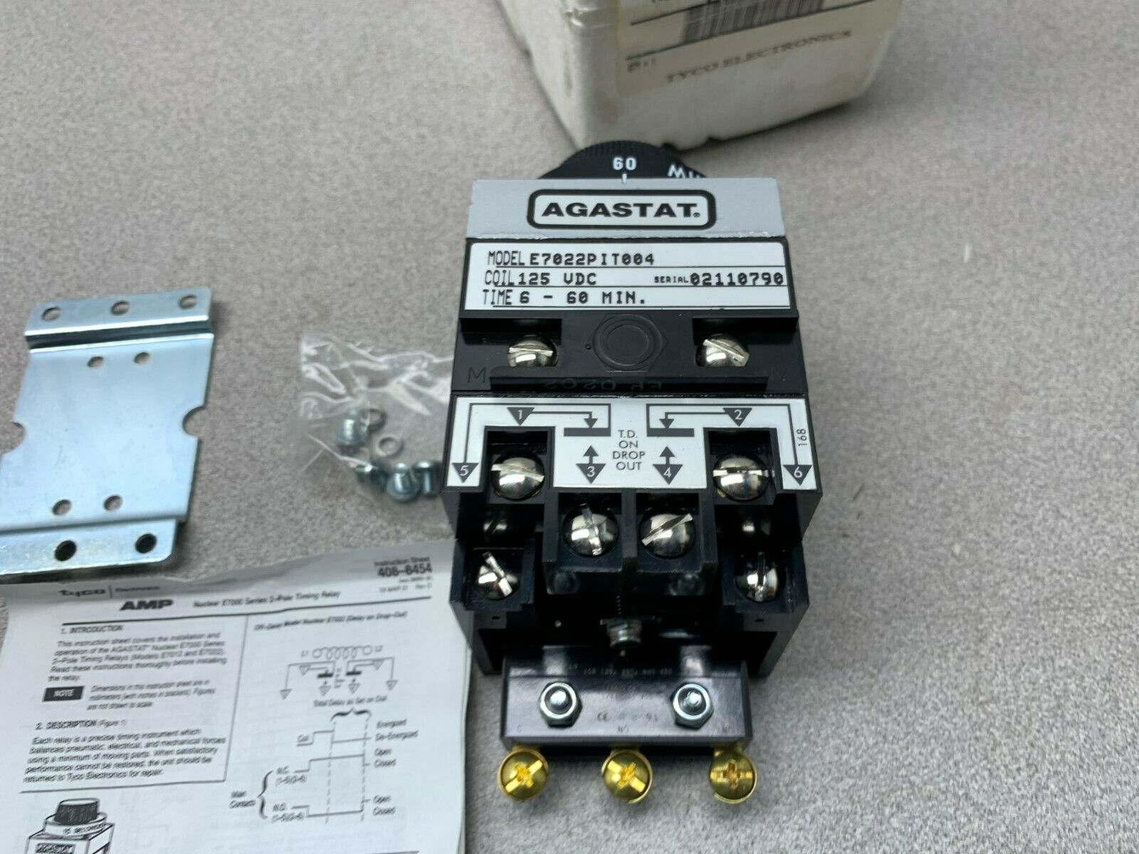 NEW AGASTAT 125 VDC. TIMER 6-60 MIN. TIMING RELAY E7022PIT004