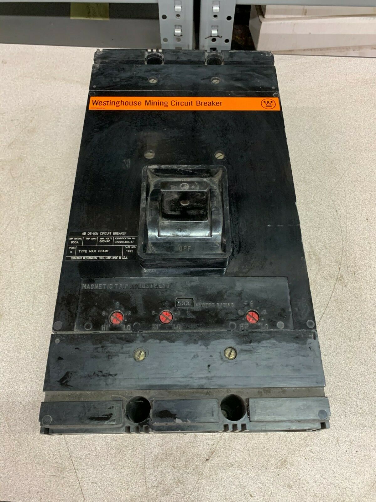 USED WESTINGHOUSE 800 AMP 3 POLE 600 VAC BREAKER 2600D43G12