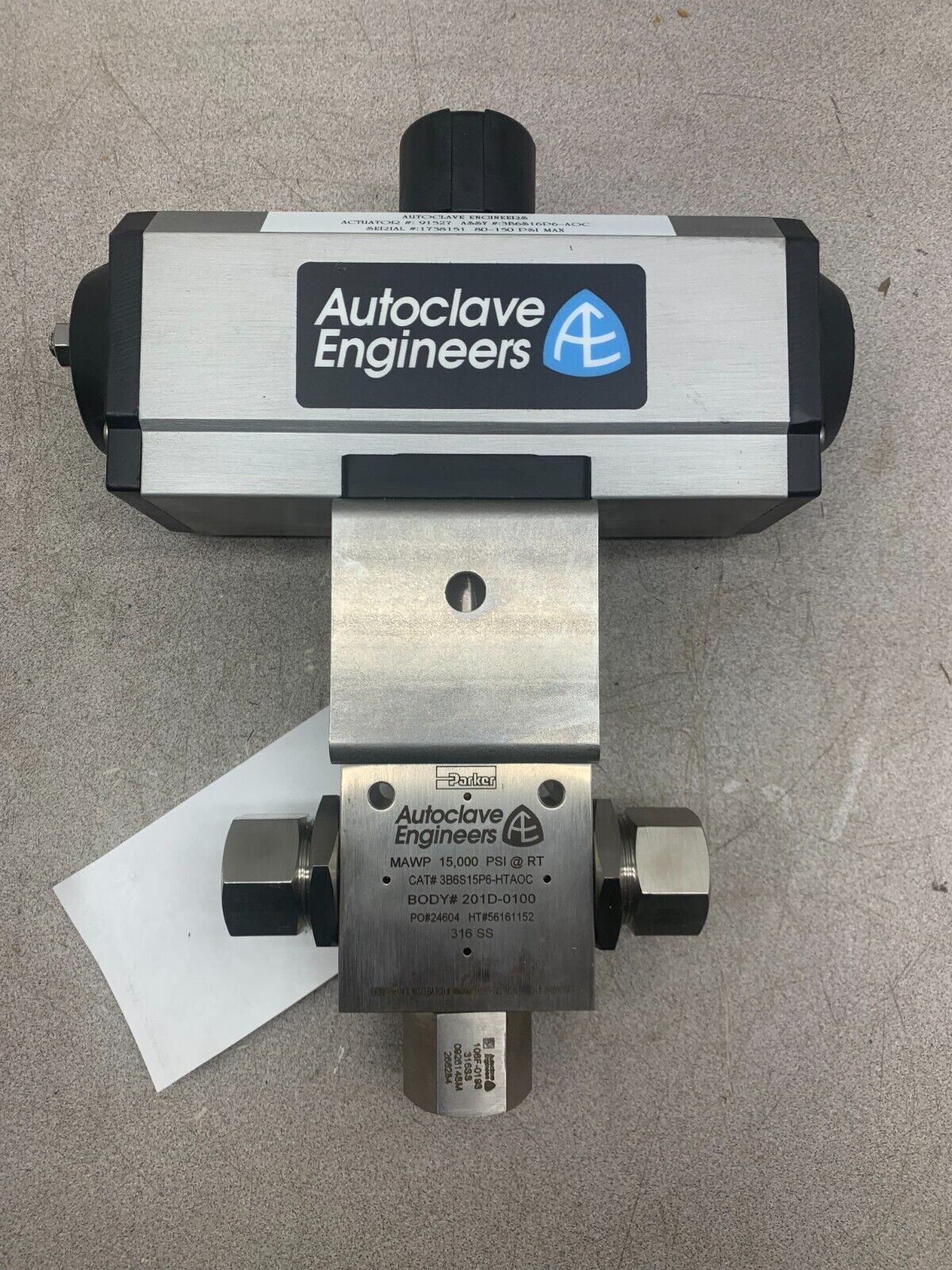 AUTOCLAVE ENGINEERS 3B6S15P6-HTAOC SS BALL VALVE 201D-0100 WITH 91527 ACTUATOR