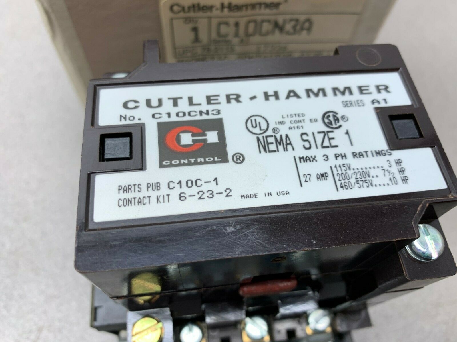 NEW CUTLER-HAMMER SIZE 1 MAGNETIC CONTACTOR 115-120V. COIL STARTER C10CN3A