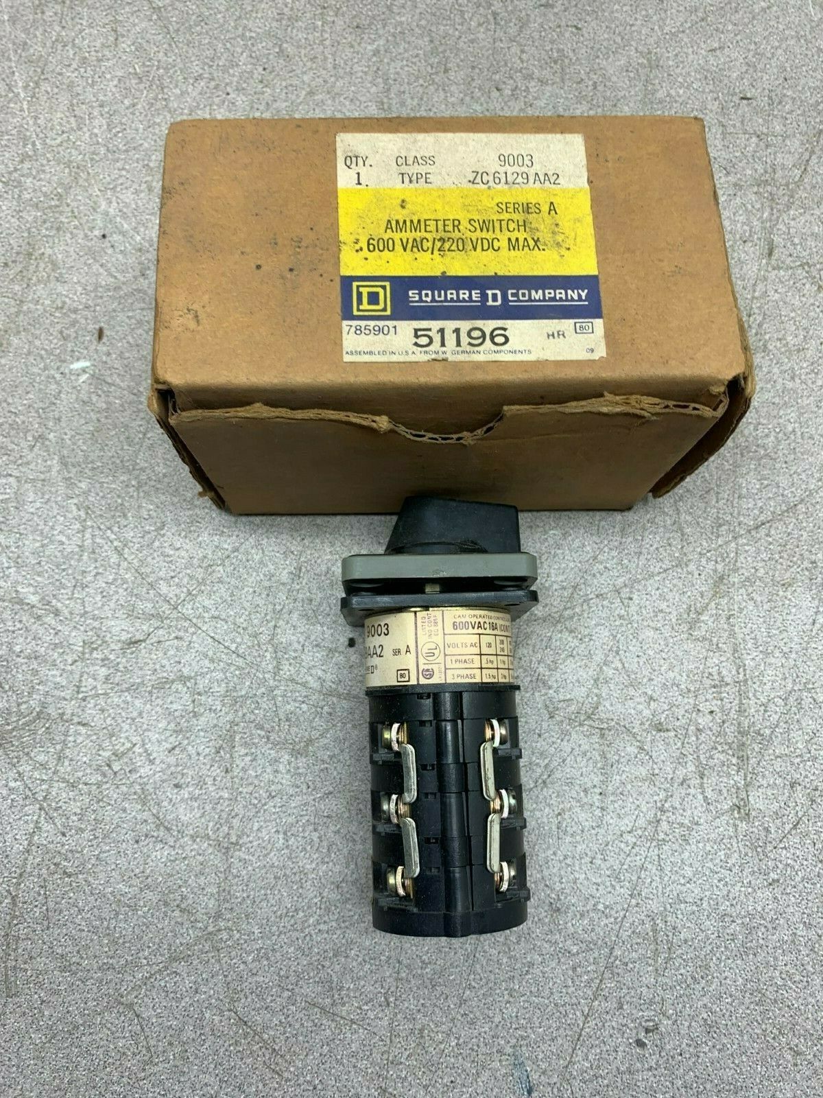 NEW IN BOX SQUARE D AMMETER SWITCH 9003 ZC 6129 AA2