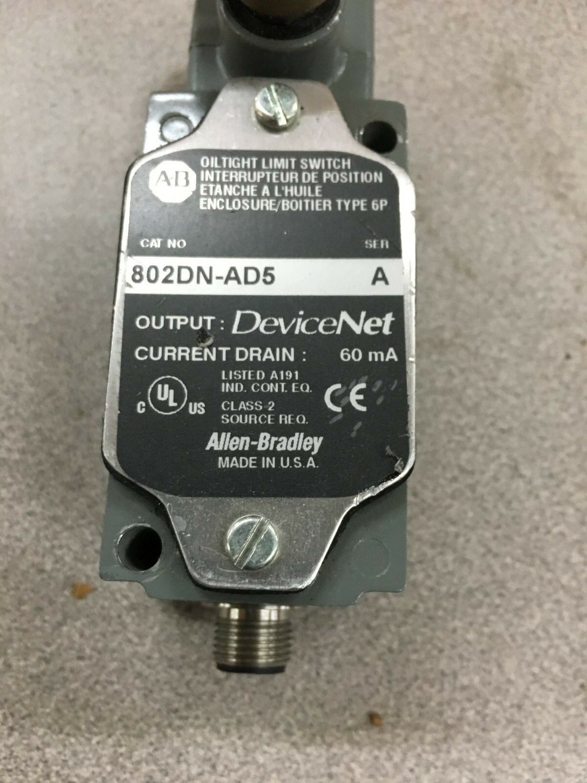 USED ALLEN-BRADLEY OILTIGHT LIMIT SWITCH 802DN-AD5 SERIES A