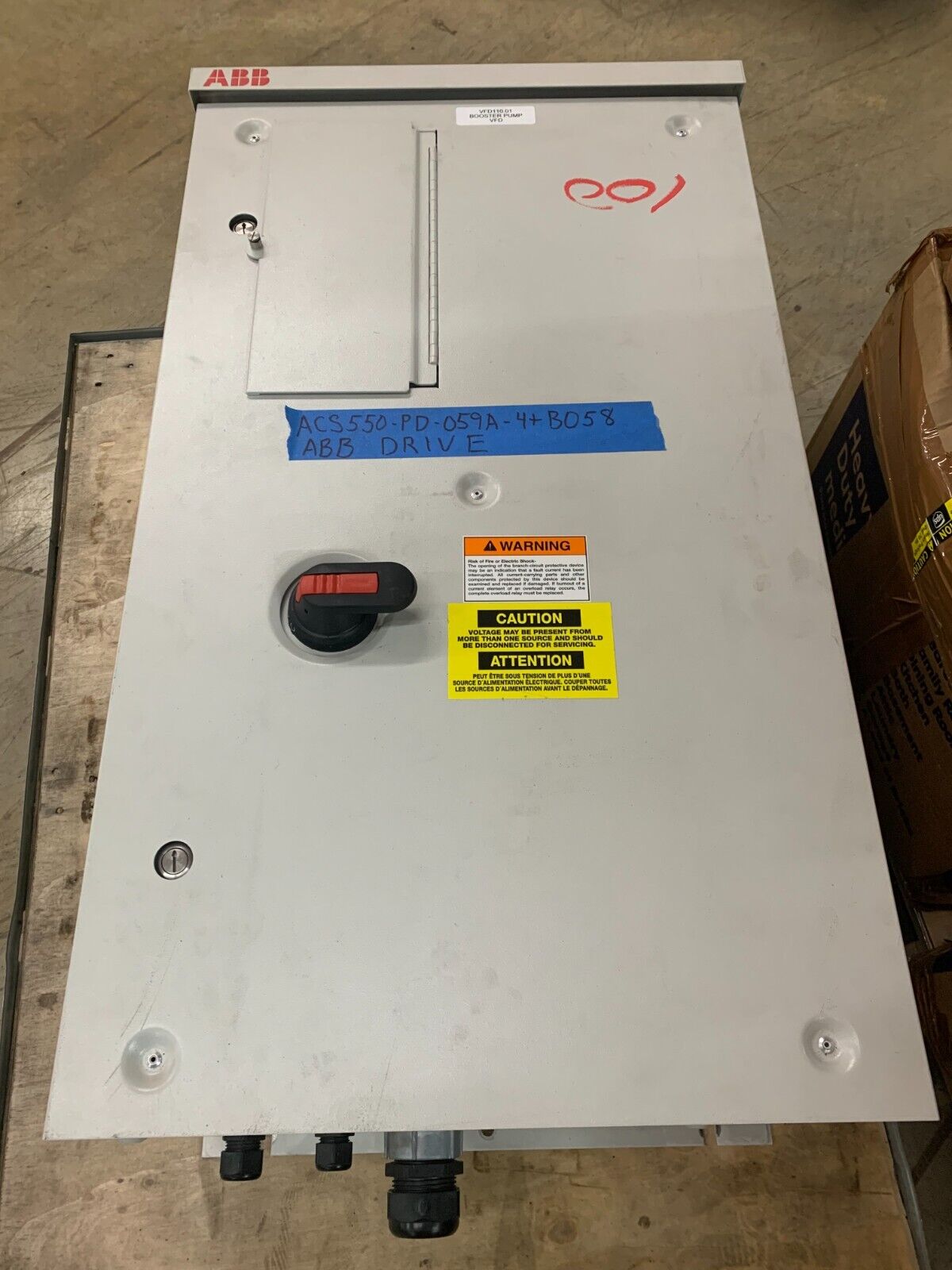 USED ABB 40HP DRIVE WITH DISCONNECT SWITCH ACS550-PD-059A-4+B058