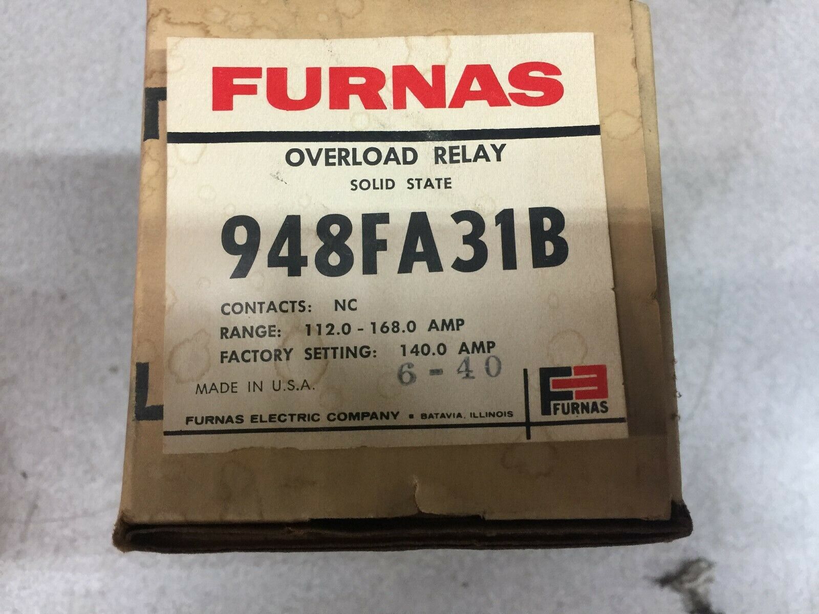 NEW IN BOX FURNAS 3 PHASE 112-168 AMP RANGE SOLID STATE OVERLOAD RELAY 948FA31B