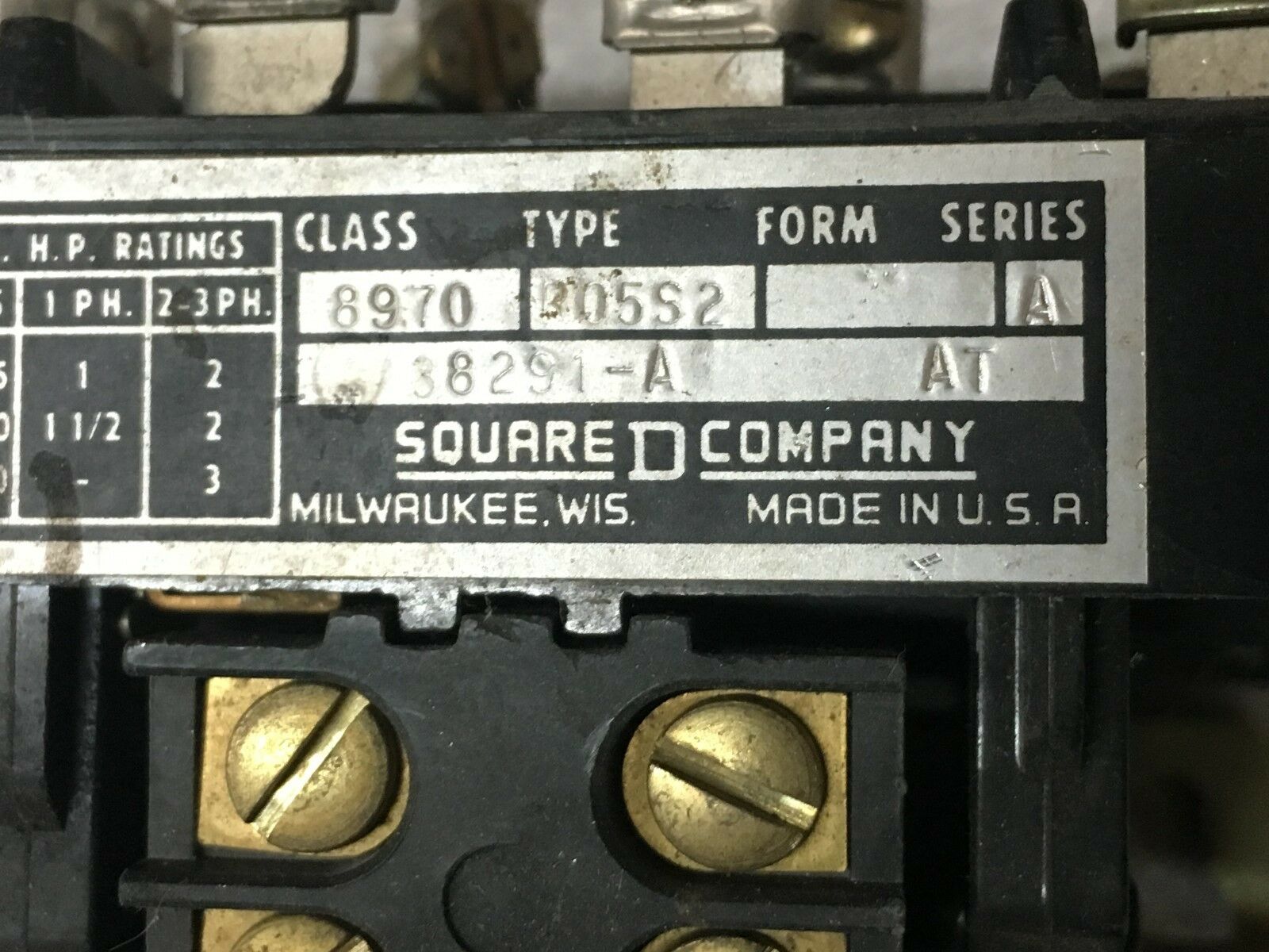 USED SQUARE D REVERSING CONTACTOR 8970 R05S2 SERIES A