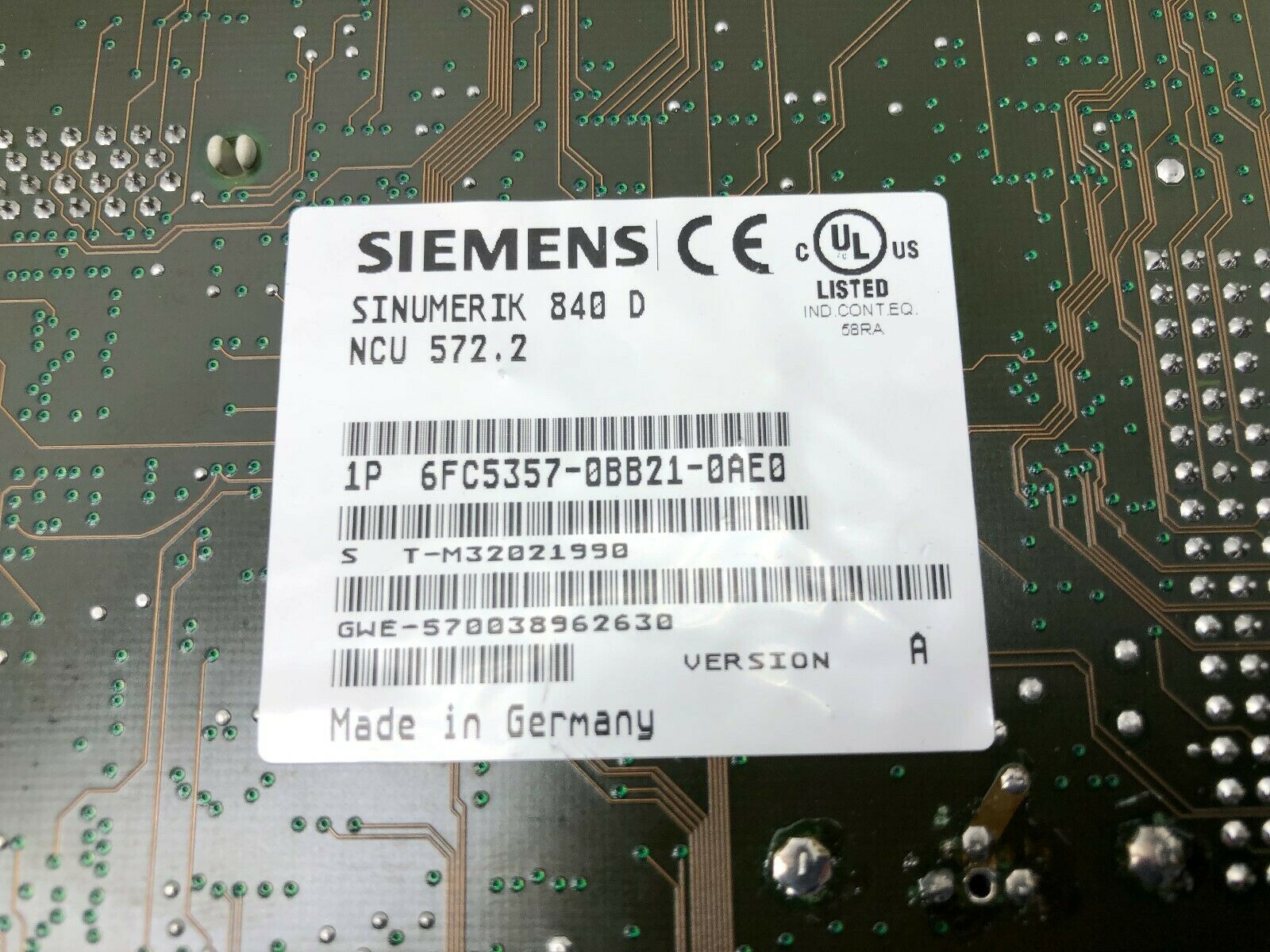 USED SIEMENS SINUMERIK  PROCESSOR MODULE WITH MEMORY CARD 6FC5357-0BB21-0AE0 / 6