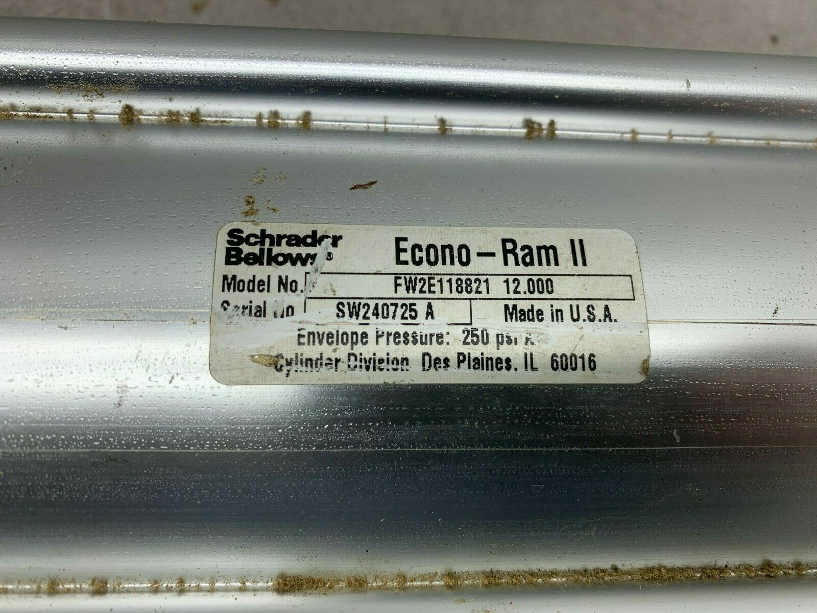 USED PARKER SCHRADER BELLOWS PNEUMATIC CYLINDER FW2E118821 12.000 ECONO-RAM II