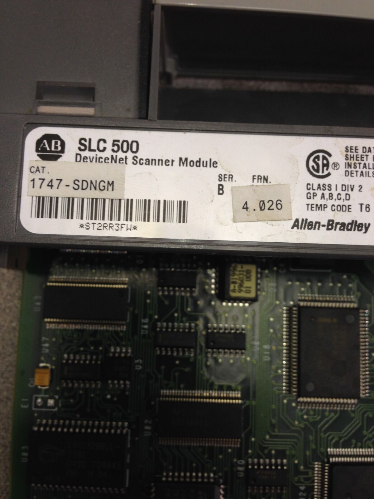 USED ALLEN-BRADLEY SLC 500 DEVICENET SCANNER MODULE 1747-SDNGM  SER B FRN 4.026