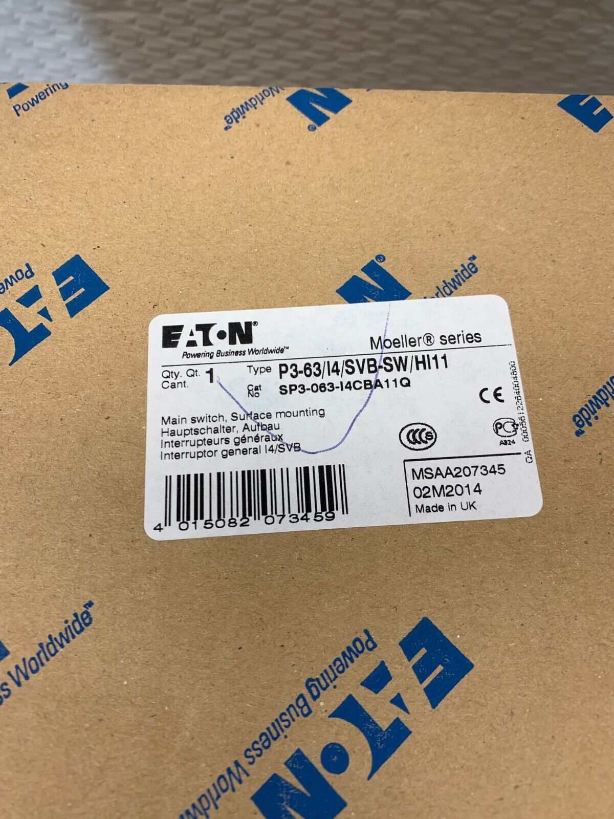 NEW IN BOX EATON MOELLER P3-63/I4/SVB-SW/HI11 MAIN SWITCH SP3-063-I4CBA11Q