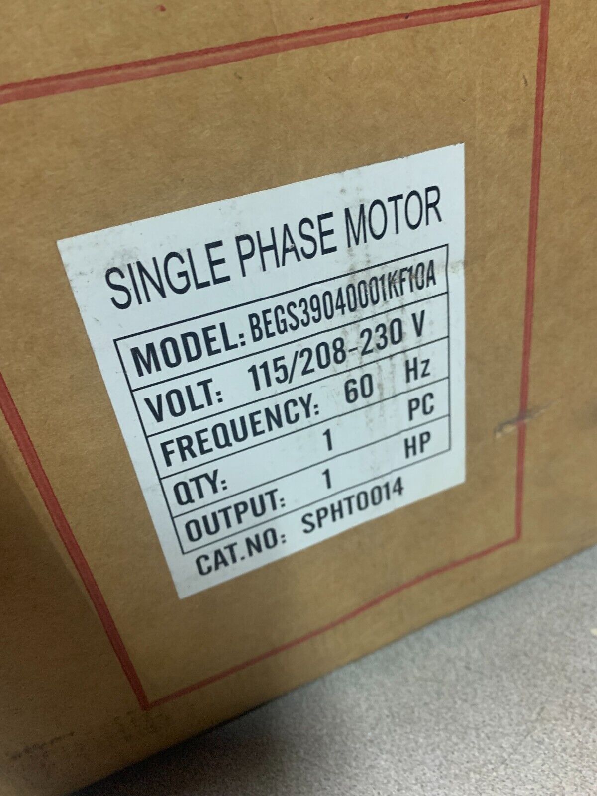 WESTINGHOUSE TECO 1HP SINGLE PHASE MOTOR 115/208-230V. SPHT0014 TYPE BEGS3910A